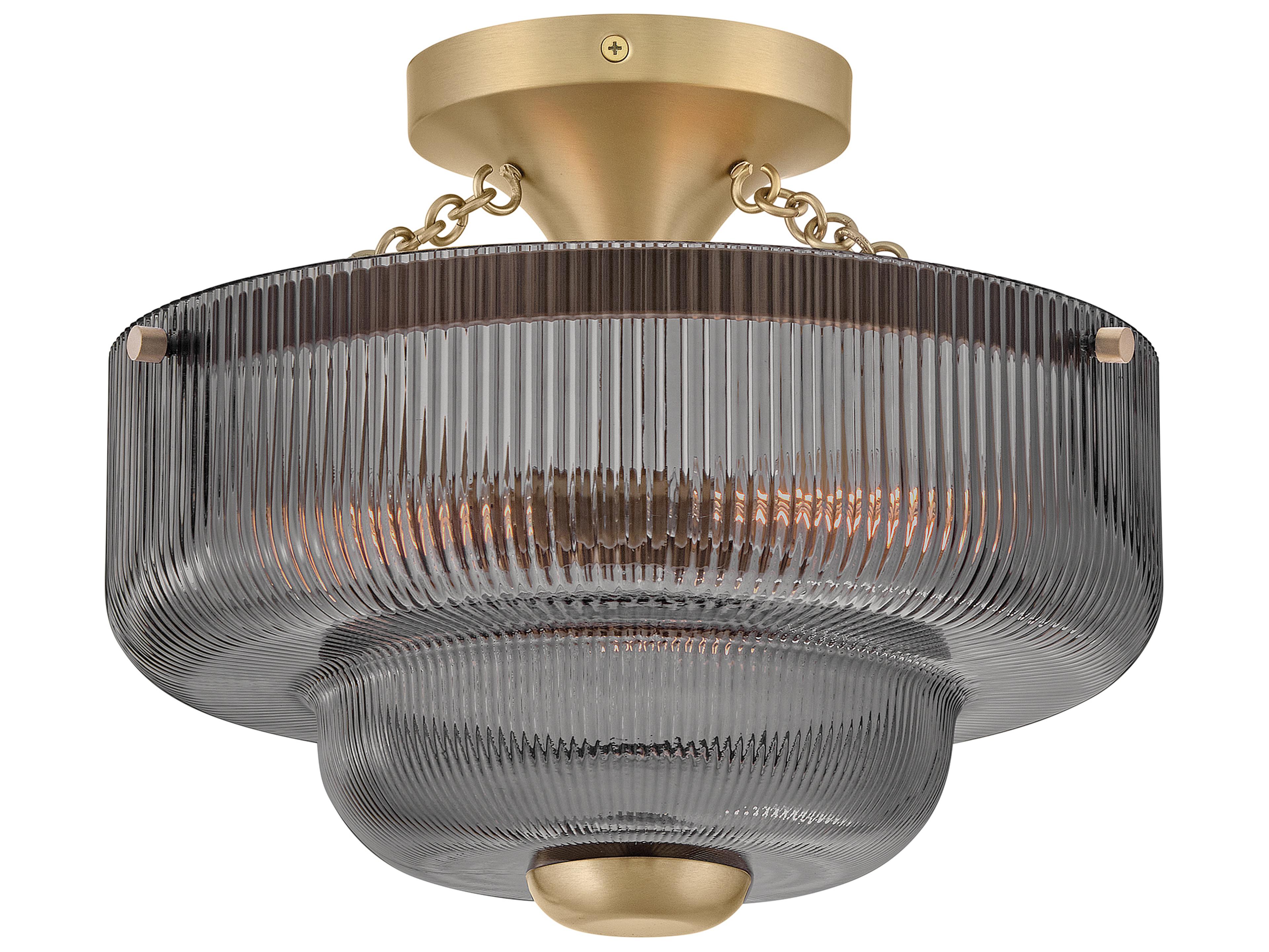 Adella 3-Light Lacquered Brass Gray Round Tiered Semi Flush Mount