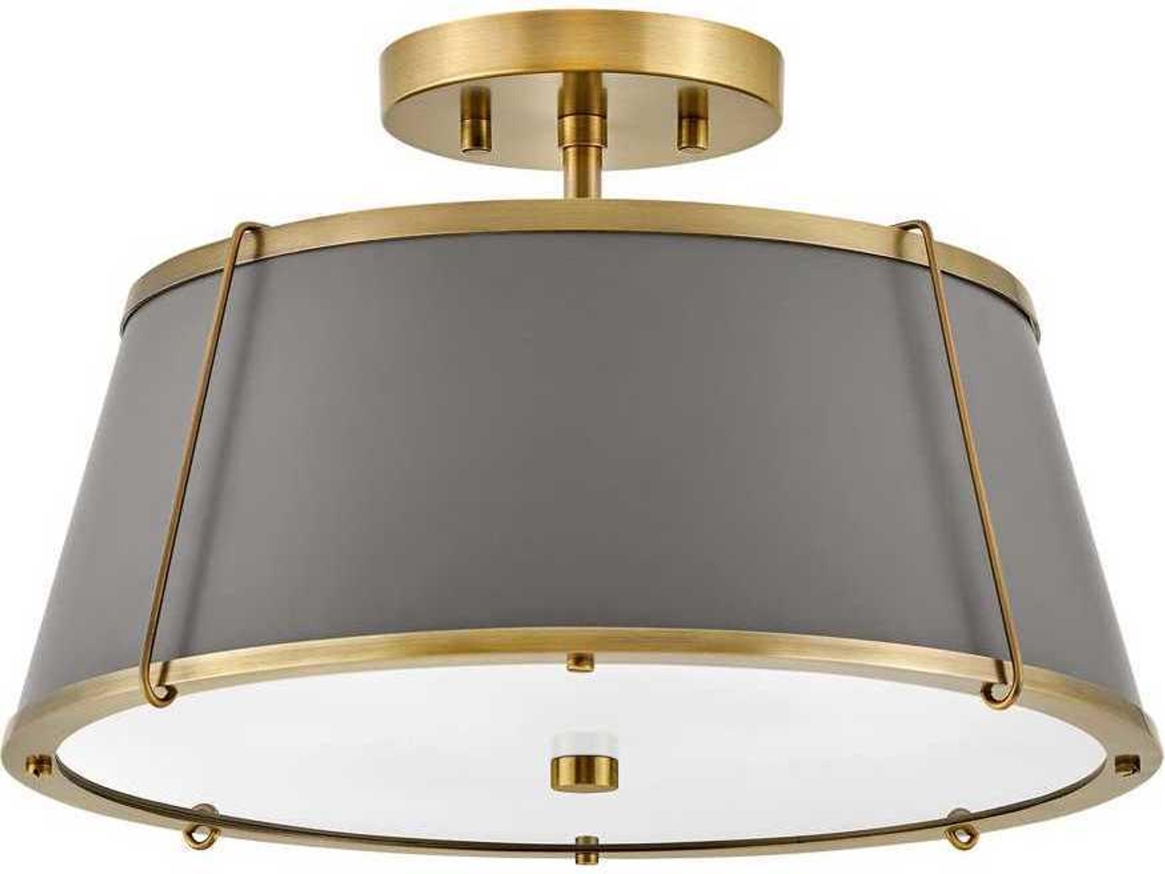 Clarke 2-Light Lacquered Dark Brass Matte Grey Drum Semi Flush Mount