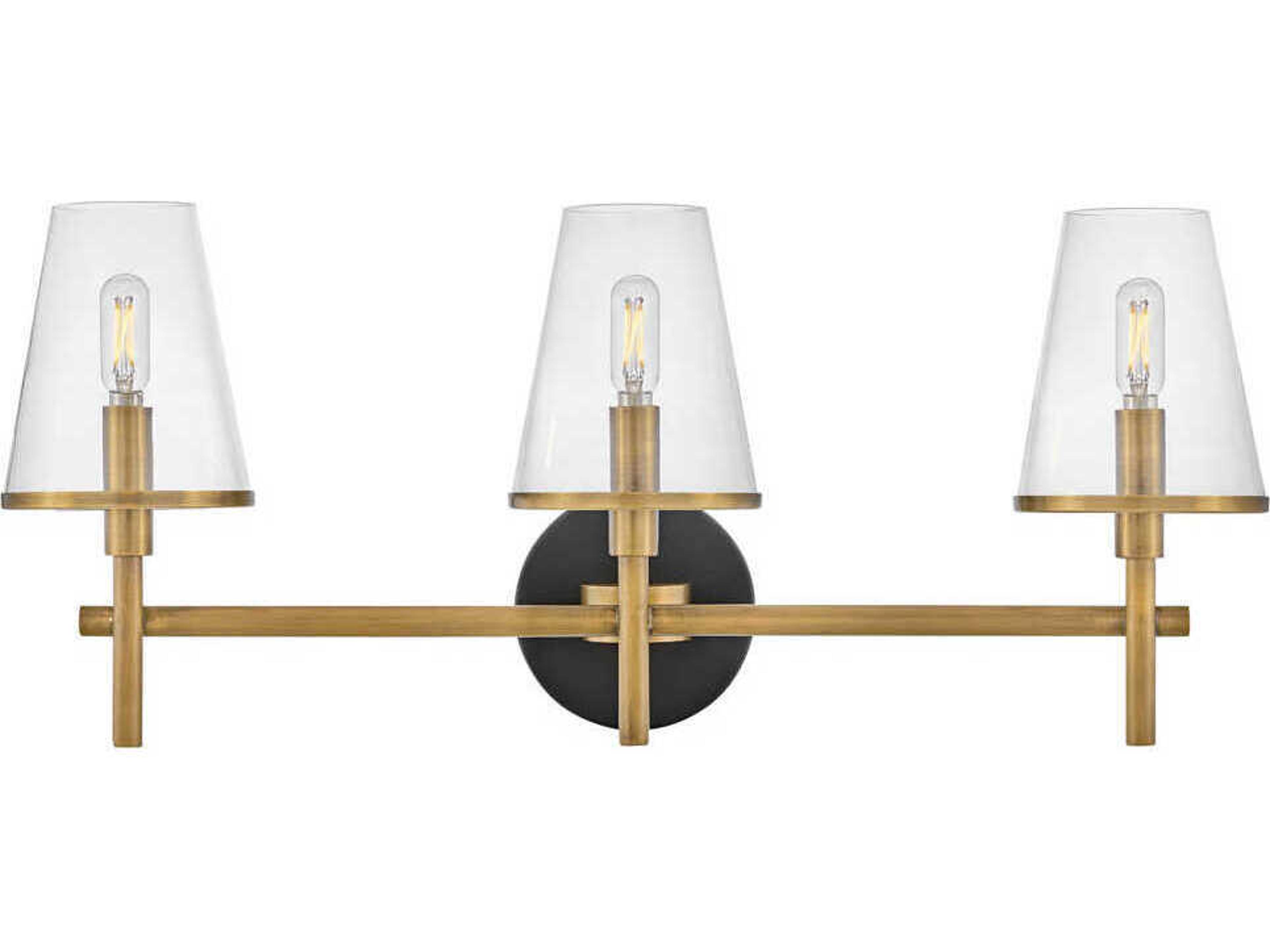 Marten 3-Light Heritage Brass Black Glass Vanity Light