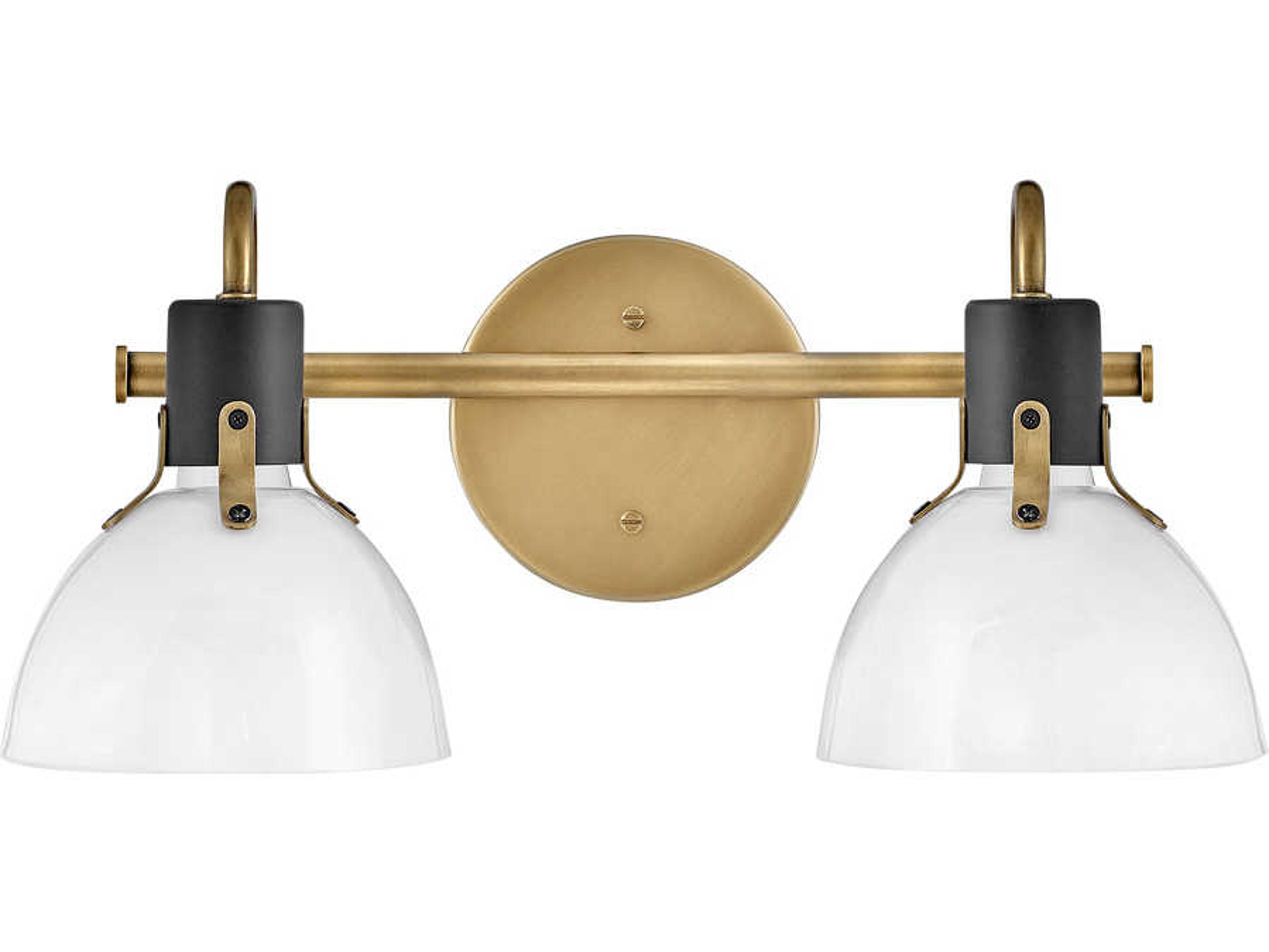 Argo 2-Light Heritage Brass Black Glass Vanity Light