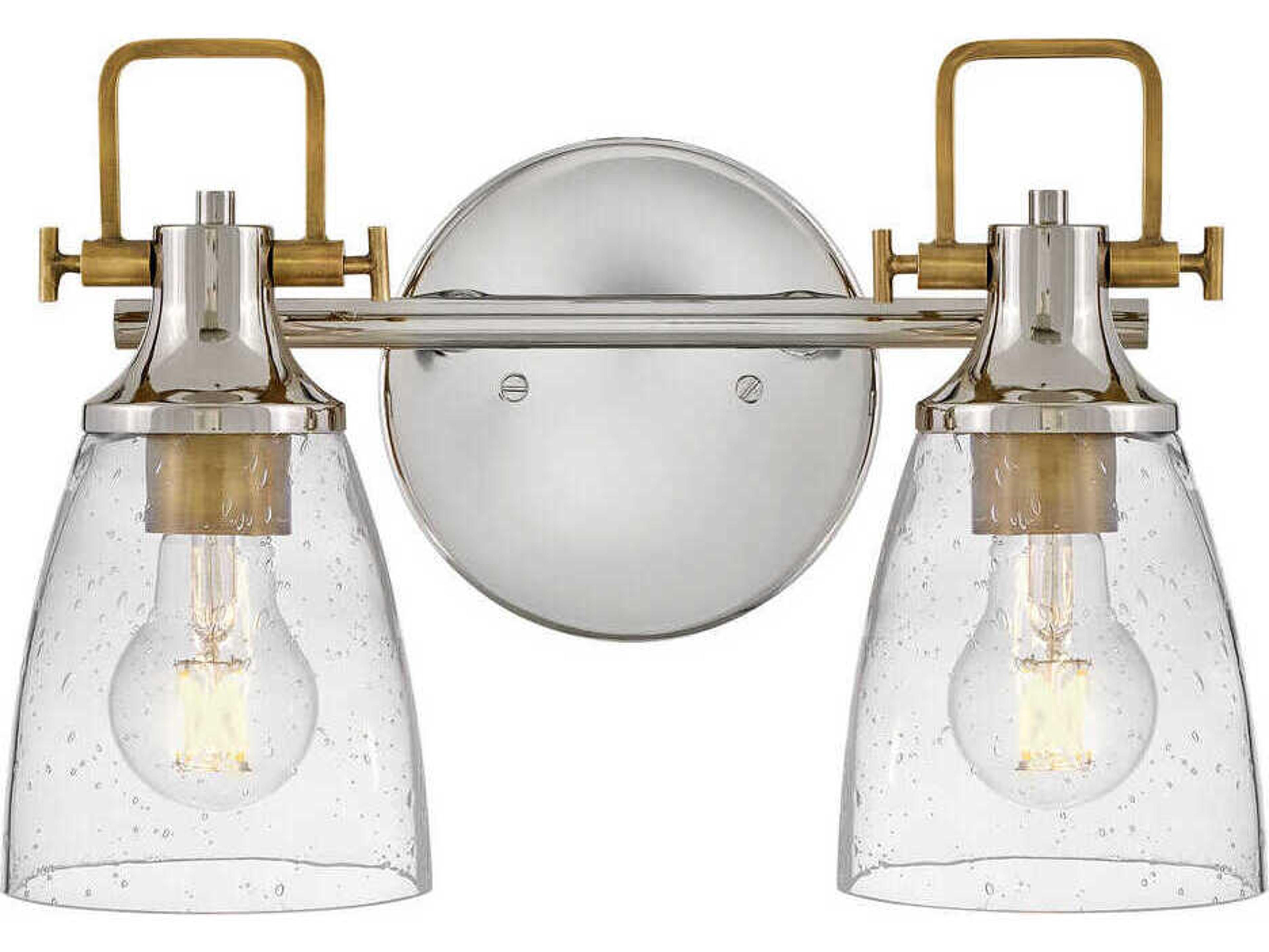 Easton 2-Light Polished Nickel Heritage Brass Glass Vanity Light