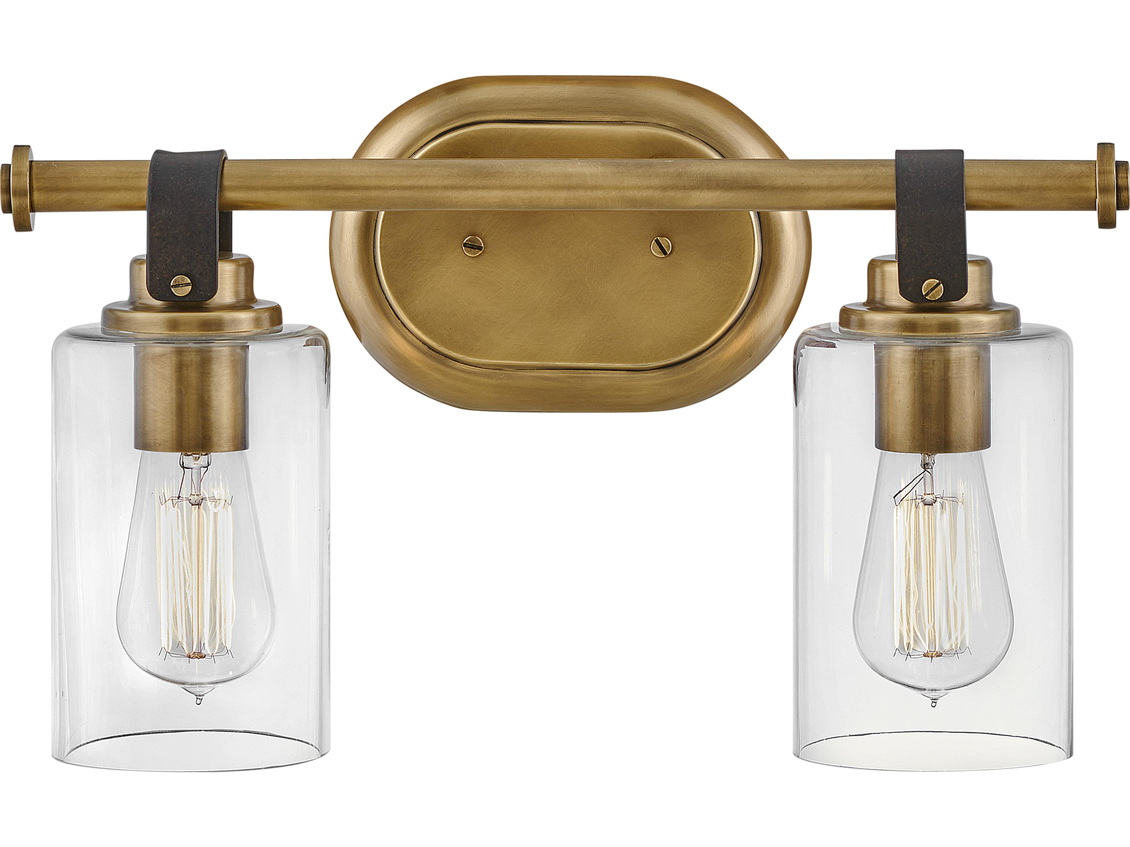 Halstead 2-Light Heritage Brass Glass Vanity Light