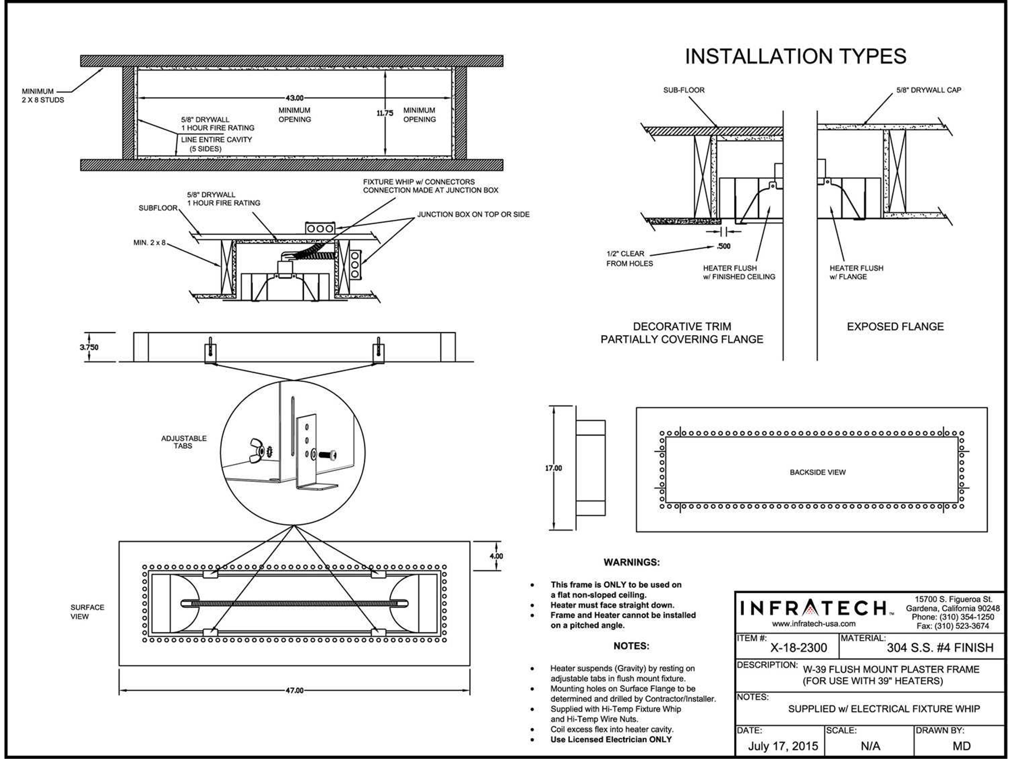 Infratech W39 S/S Flush Mount Frame For 39 Units