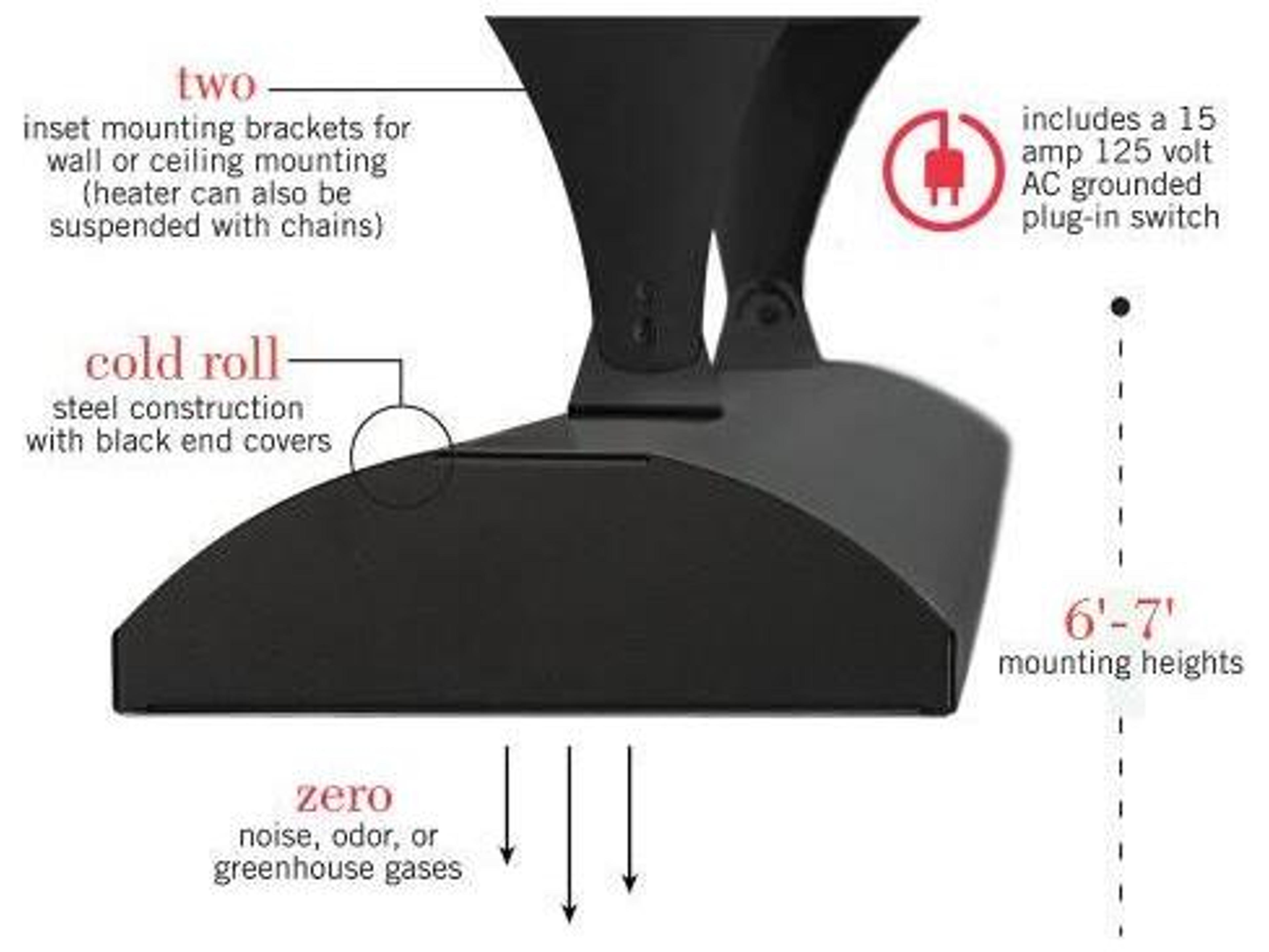 Infratech 33'' 1500 Watt 120 Volt Garage Outdoor Patio Heater - Black Powdercoat Cold Rolled Steel