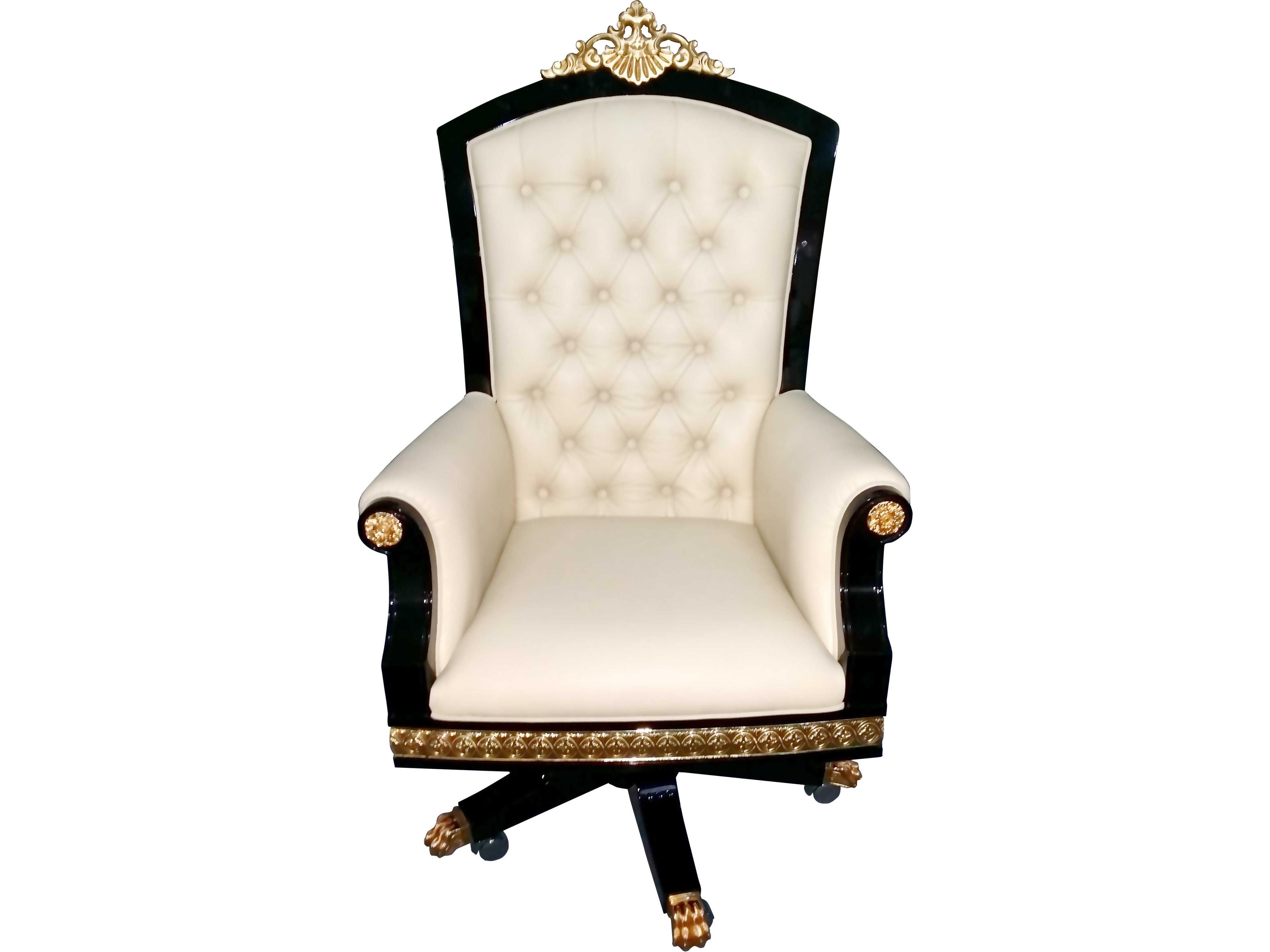 D1 White Leather Adjustable Swivel Executive Desk Chair