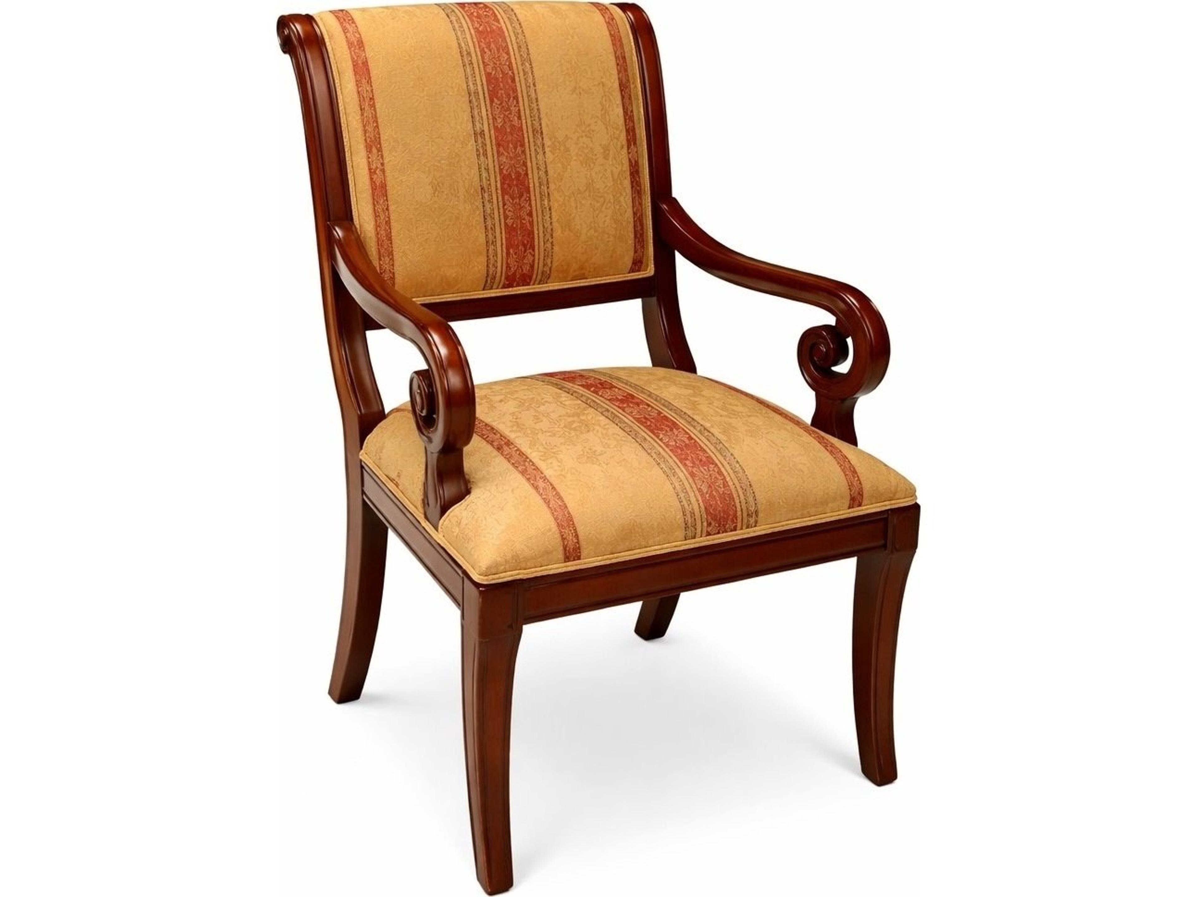 E-10 Hardwood Brown Upholstered Arm Dining Chair
