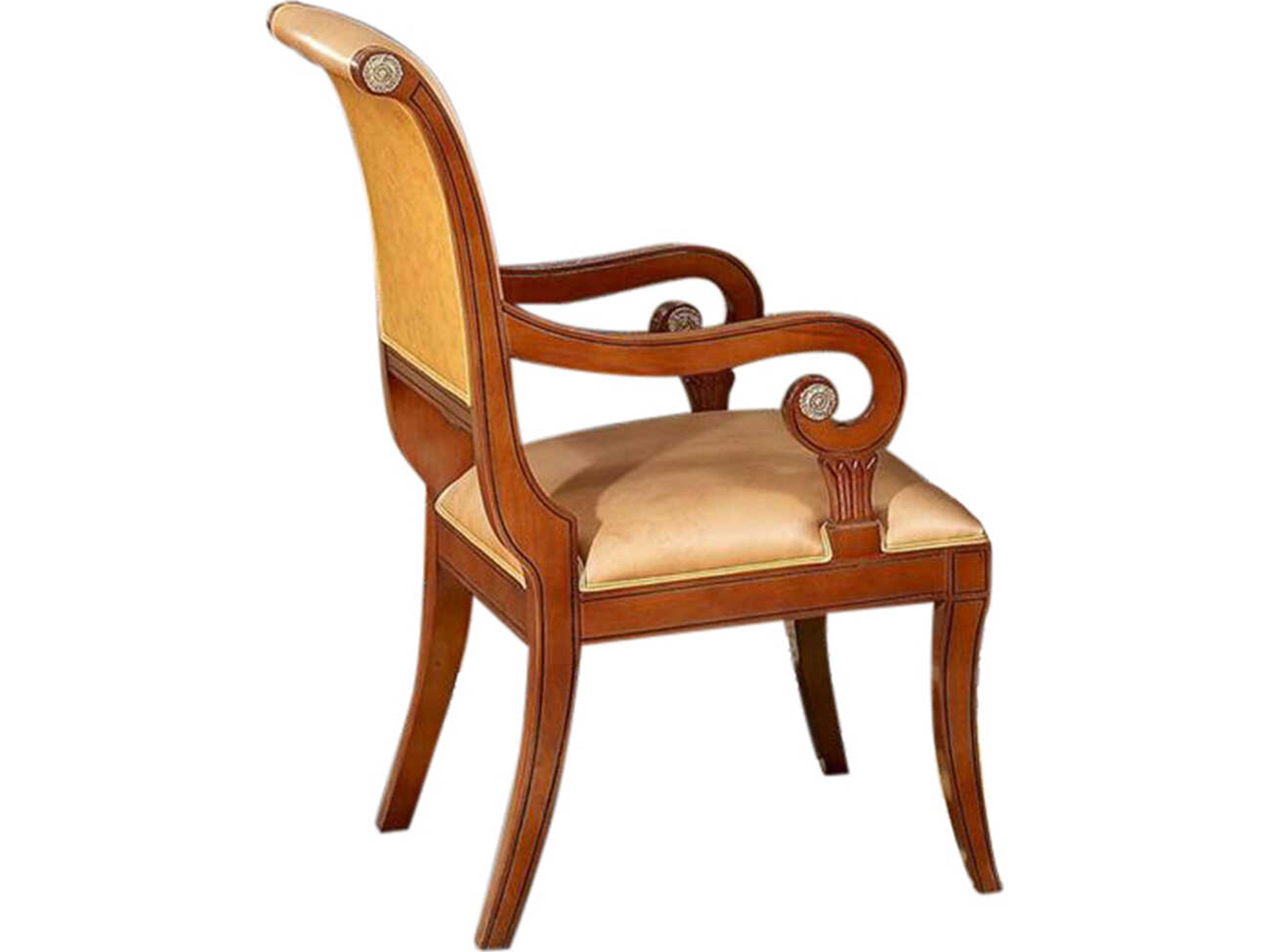 E-10 Walnut Wood Beige Leather Arm Dining Chair