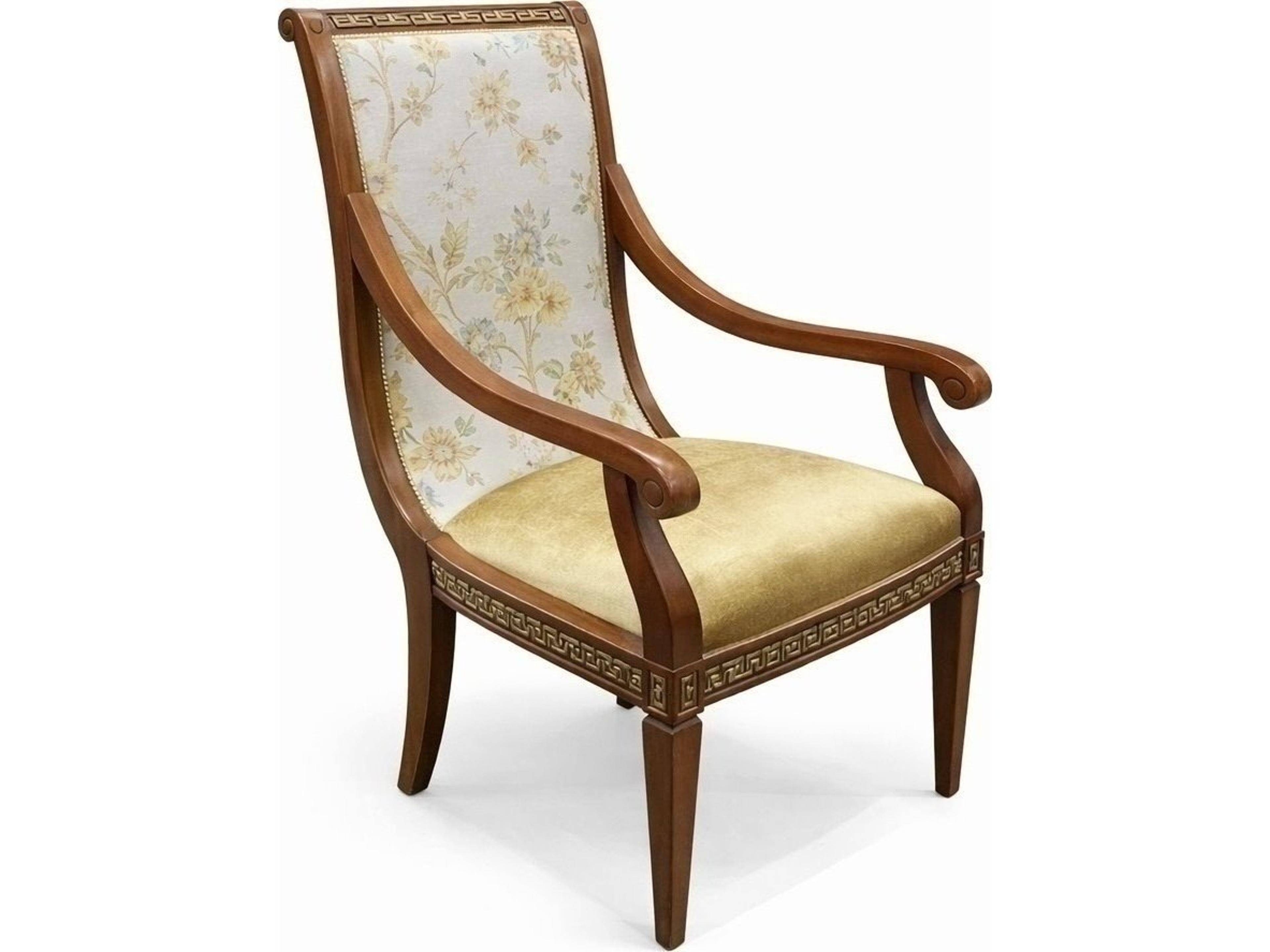 E-13 Walnut Wood Brown Upholstered Arm Dining Chair