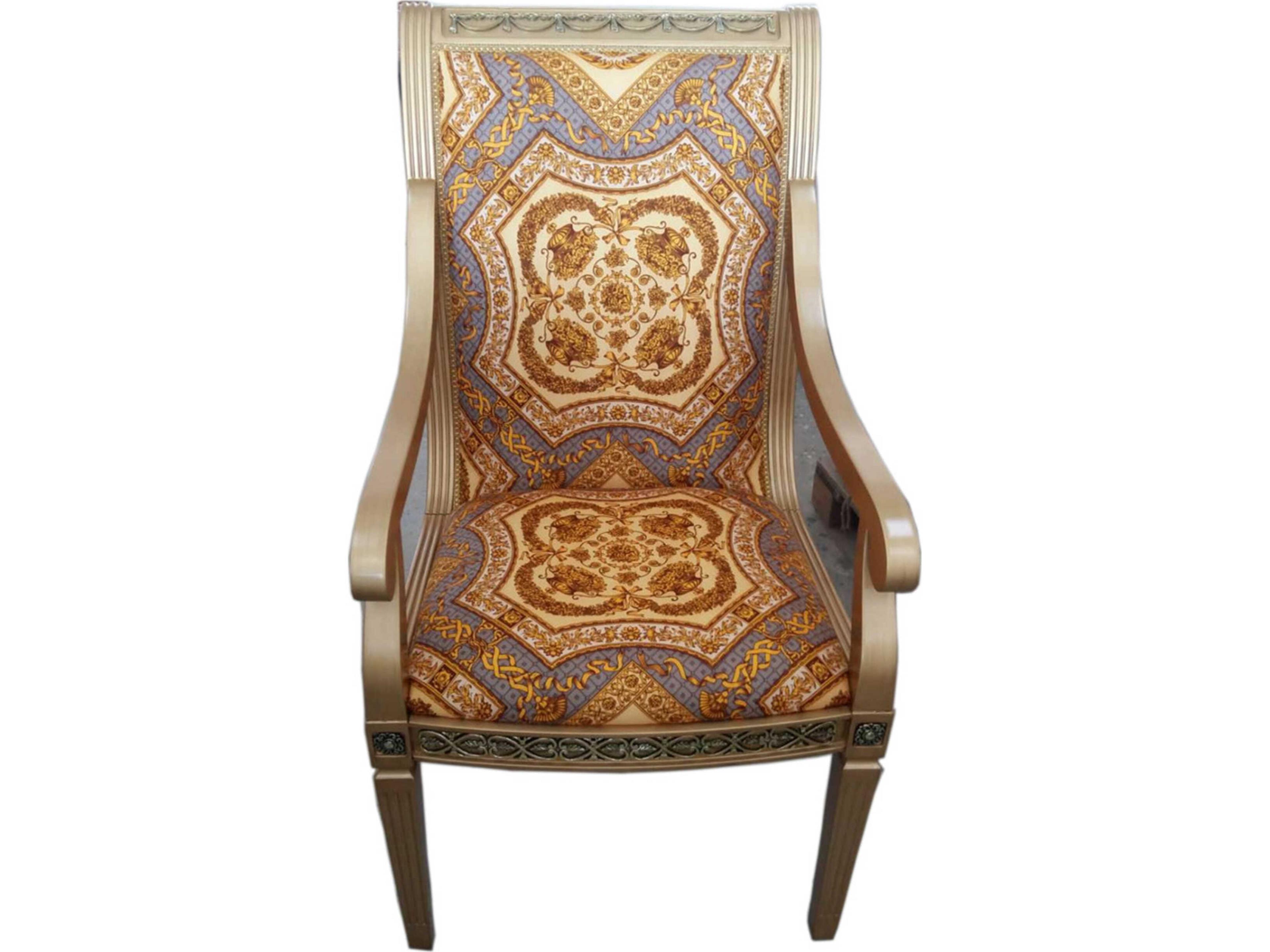 E-13 Solid Wood Champagne Upholstered Arm Dining Chair
