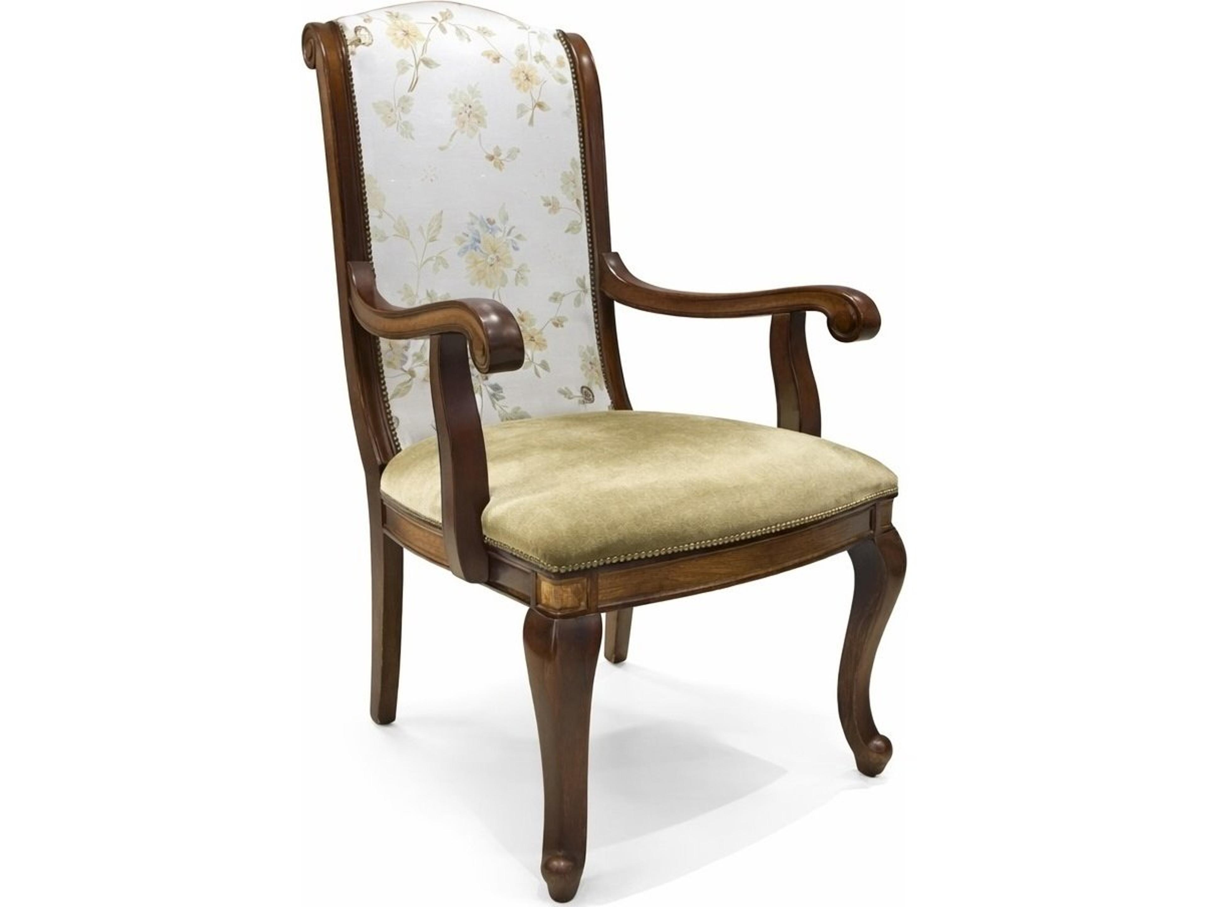 E-16 Hardwood Brown Upholstered Arm Dining Chair