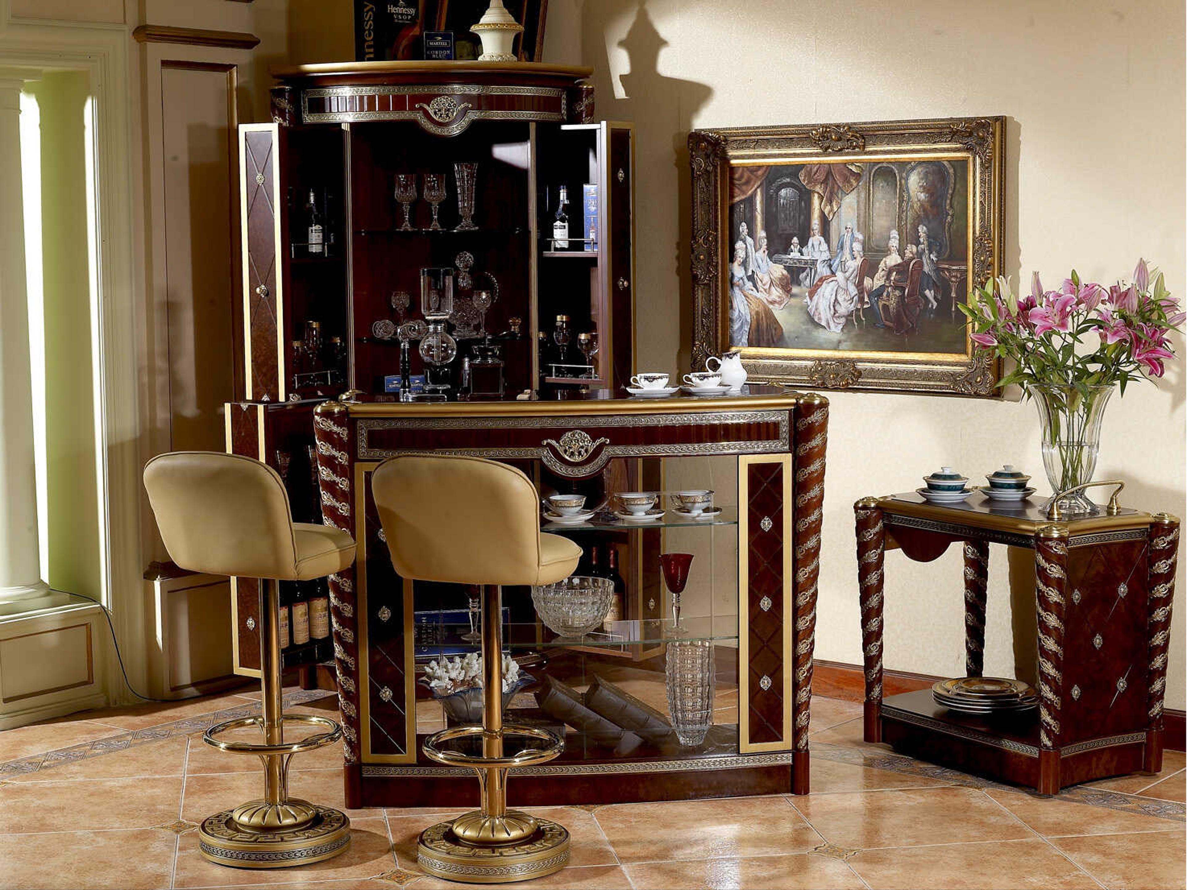 E-16 Brown Walnut Wood Bar Cabinet