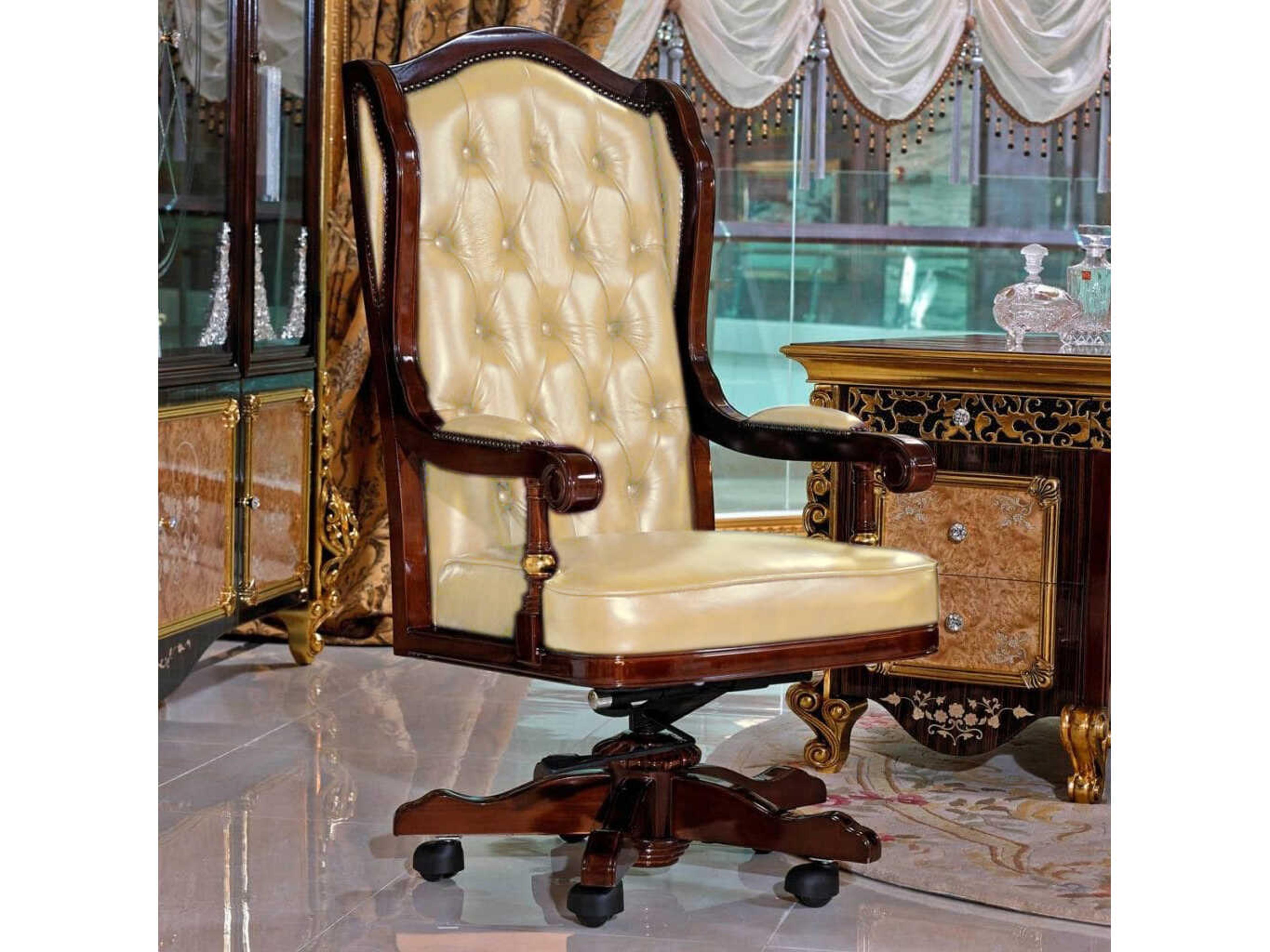 E-61 Beige Leather Swivel Executive Desk Chair