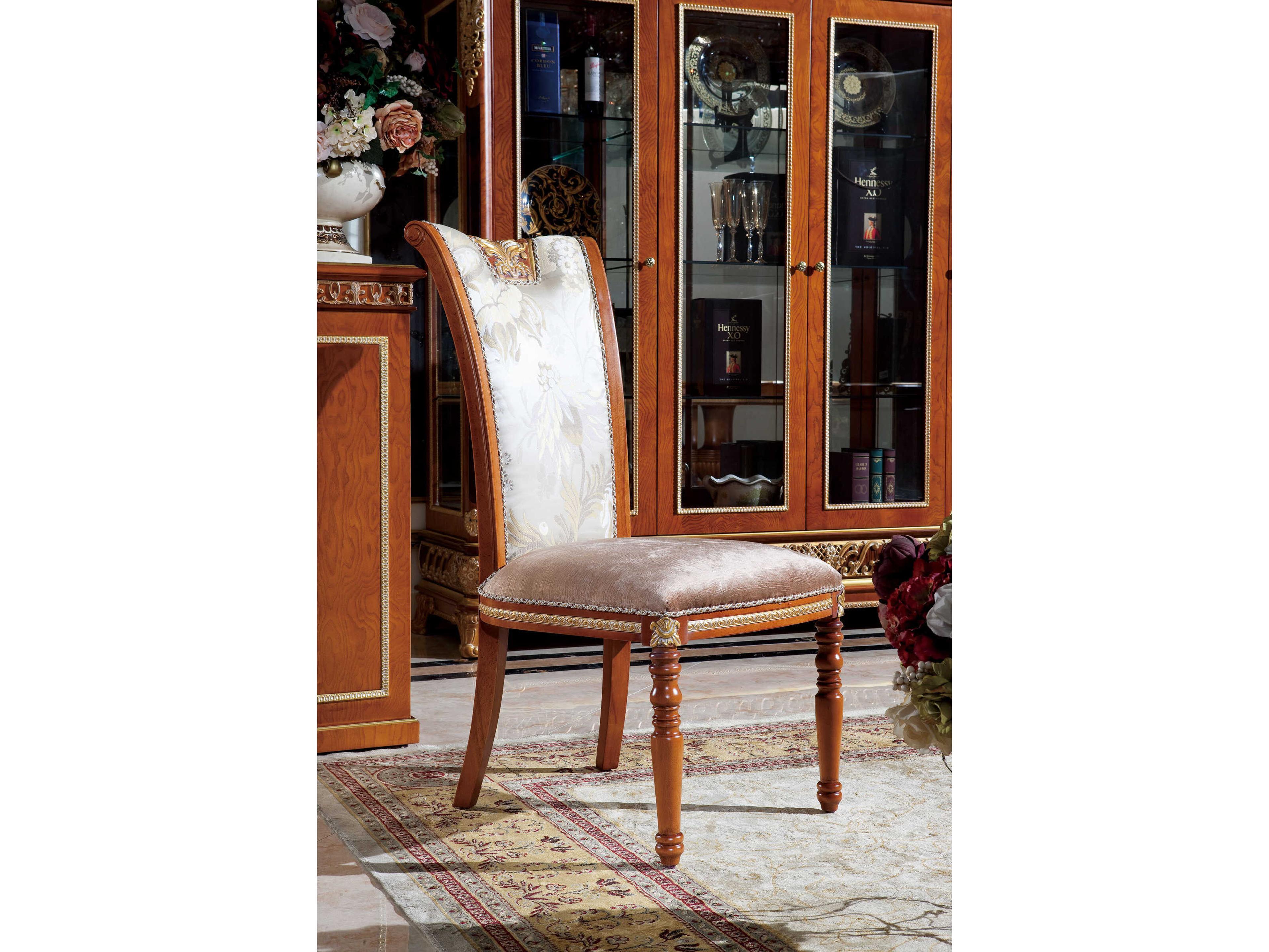 E-62 Walnut Wood Brown Upholstered Armless Dining Chair