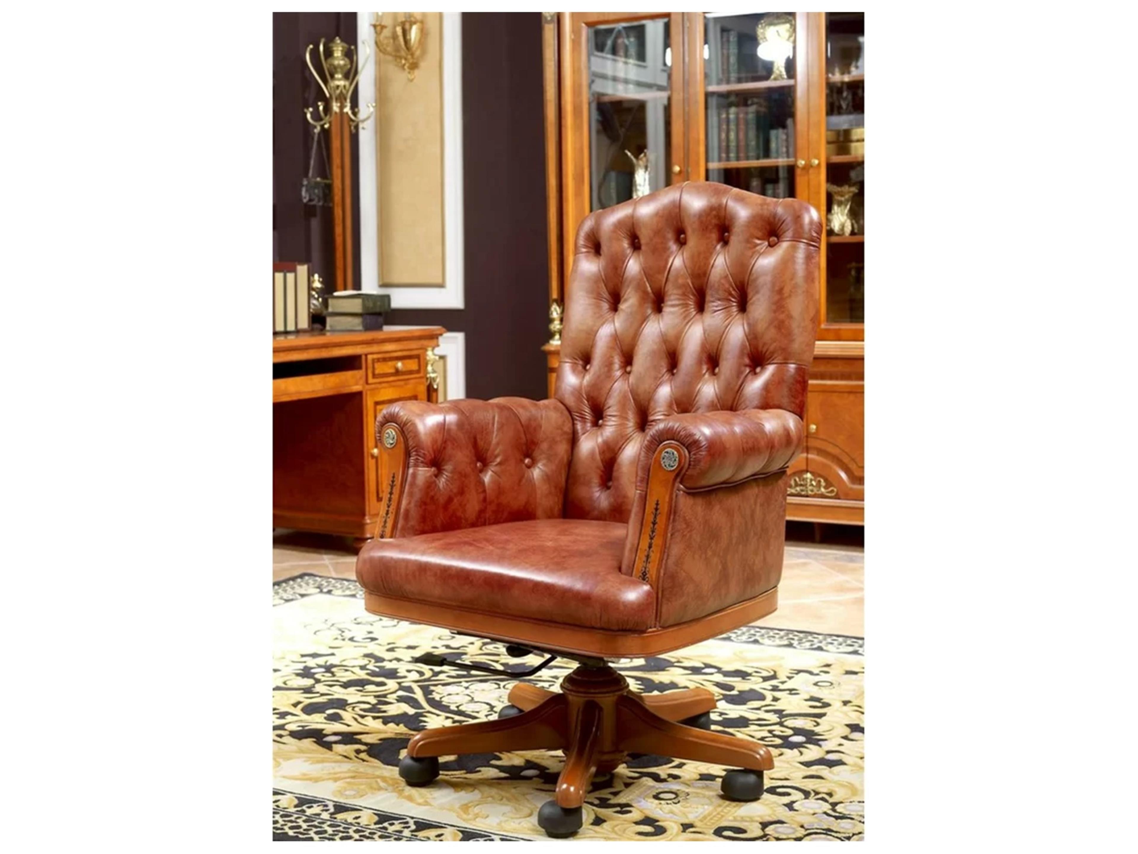 E-62 Brown Leather Adjustable Swivel Executive Desk Chair
