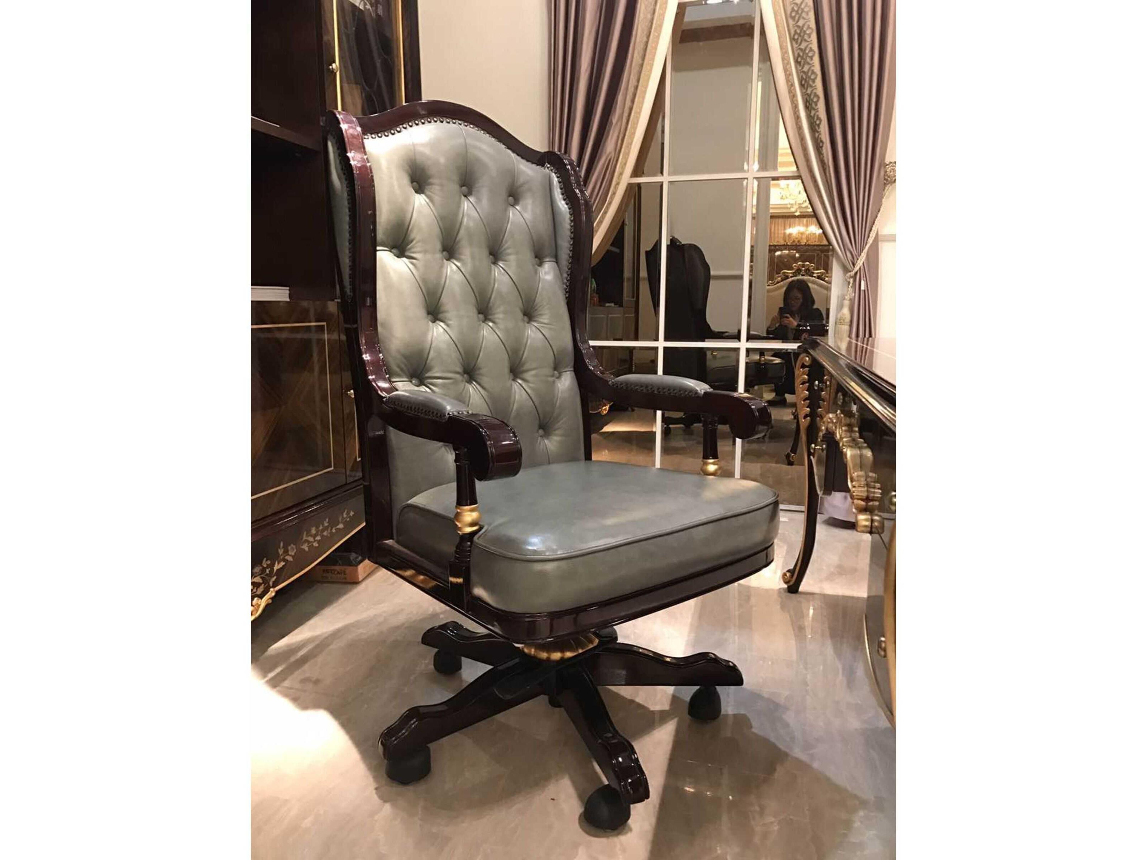 E-70 Gray Leather Adjustable Swivel Executive Desk Chair