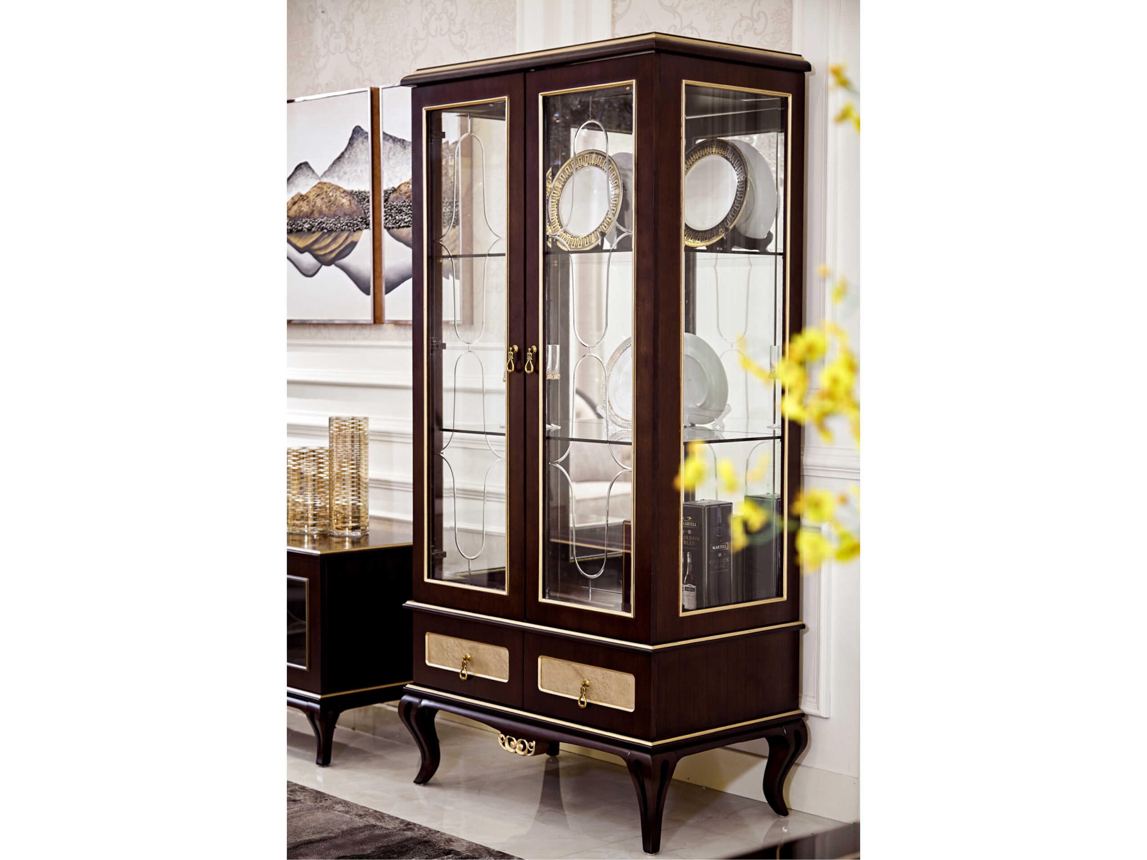 E-71 Walnut Wood Display Cabinet
