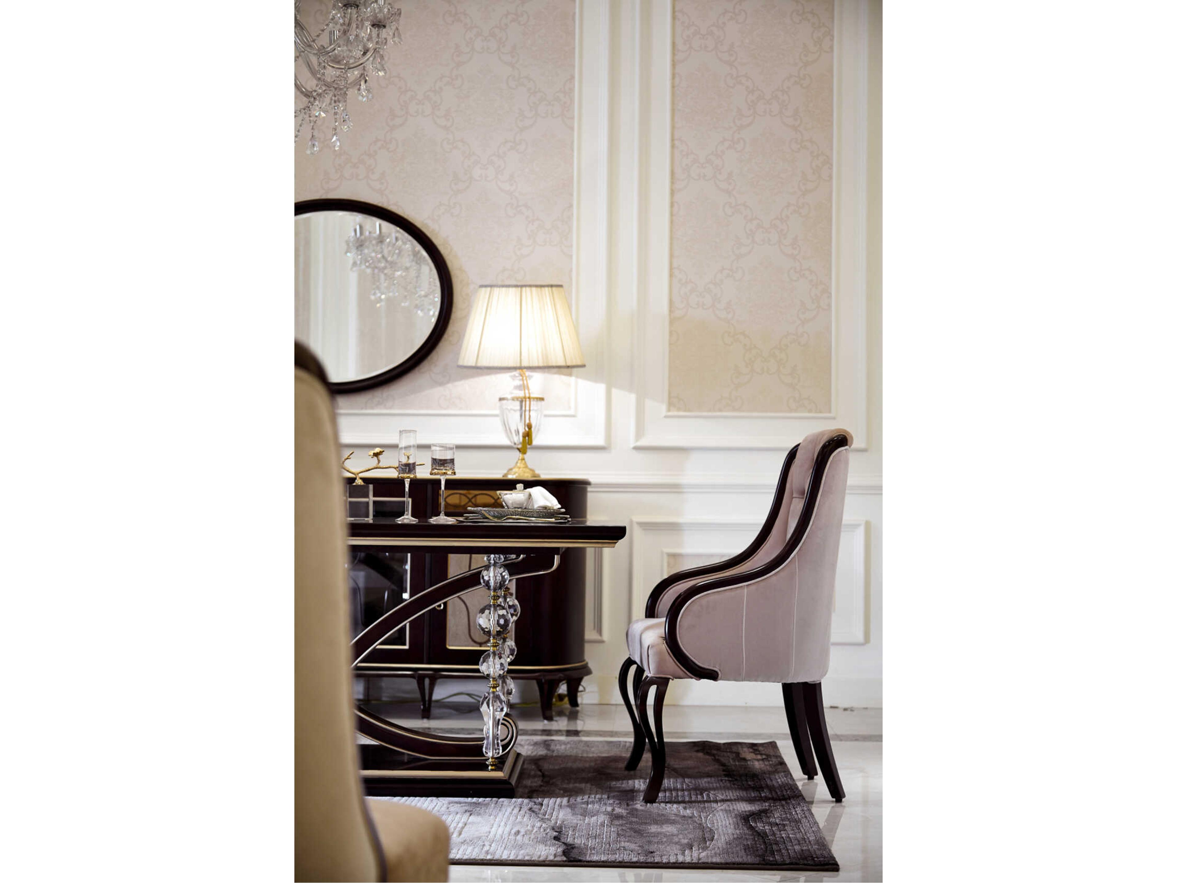 E-71 Walnut Wood Brown Upholstered Arm Dining Chair