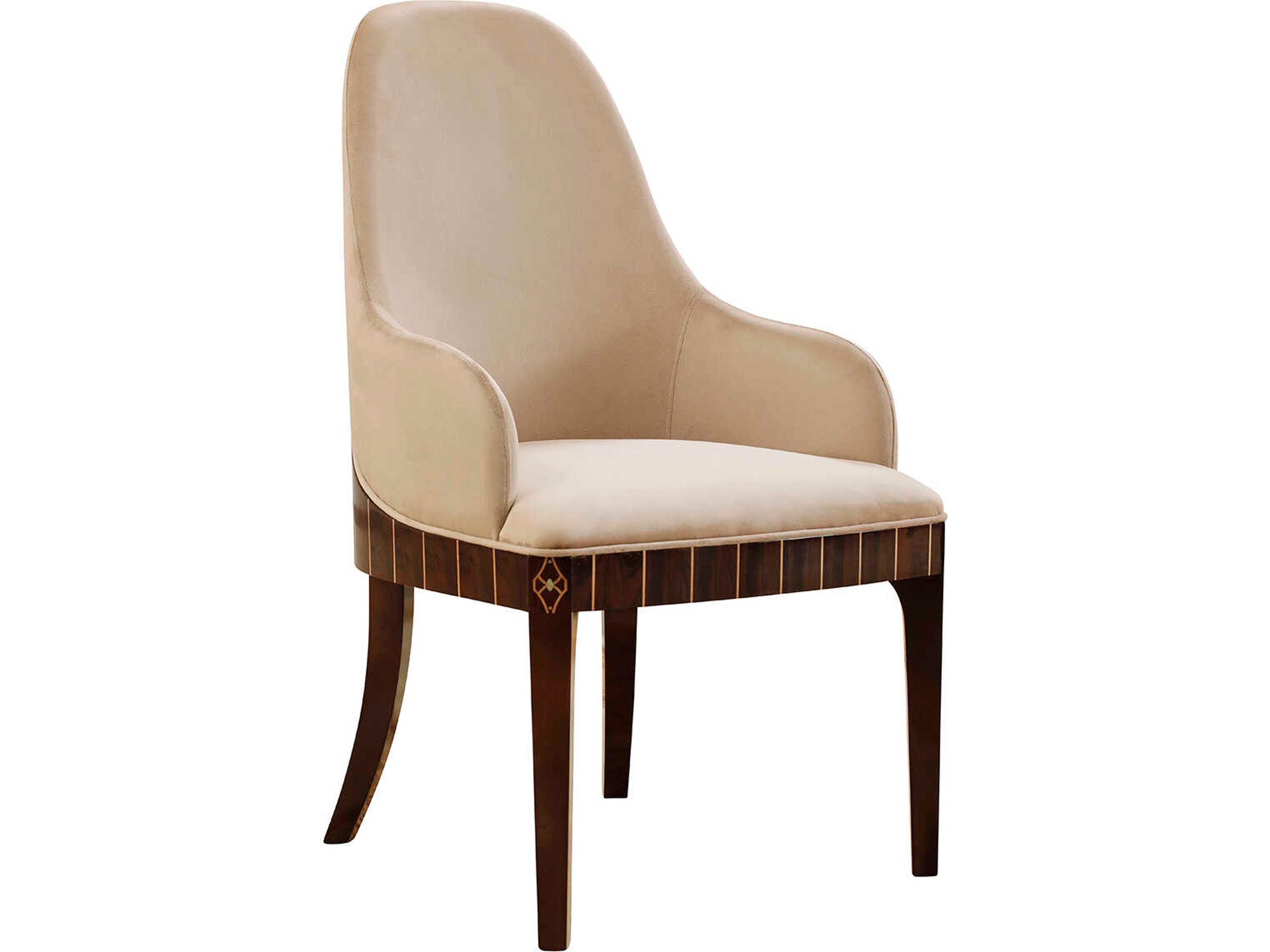 E-72 Hardwood Beige Upholstered Arm Dining Chair