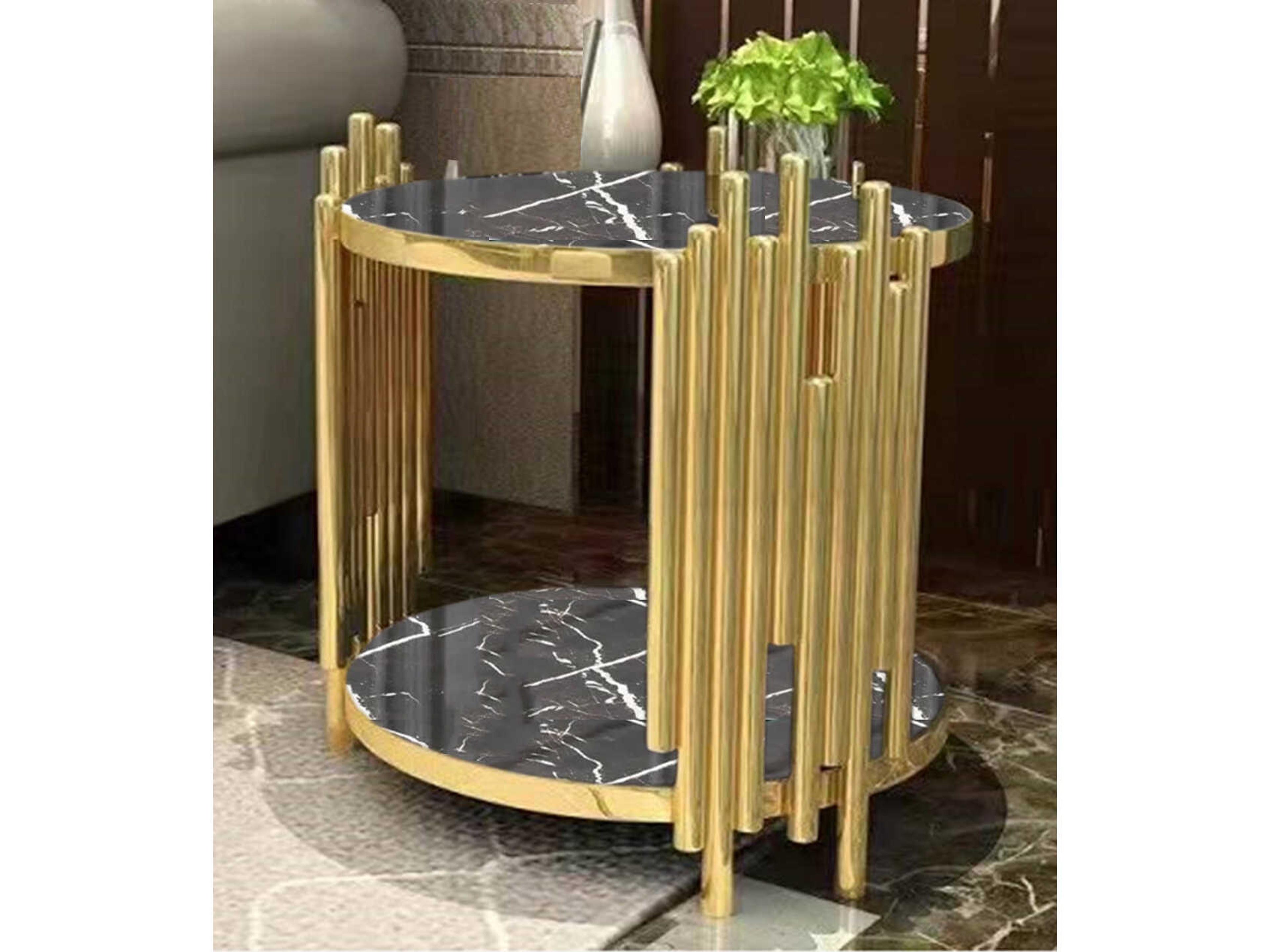 Lux-905 Round Faux Marble End Table