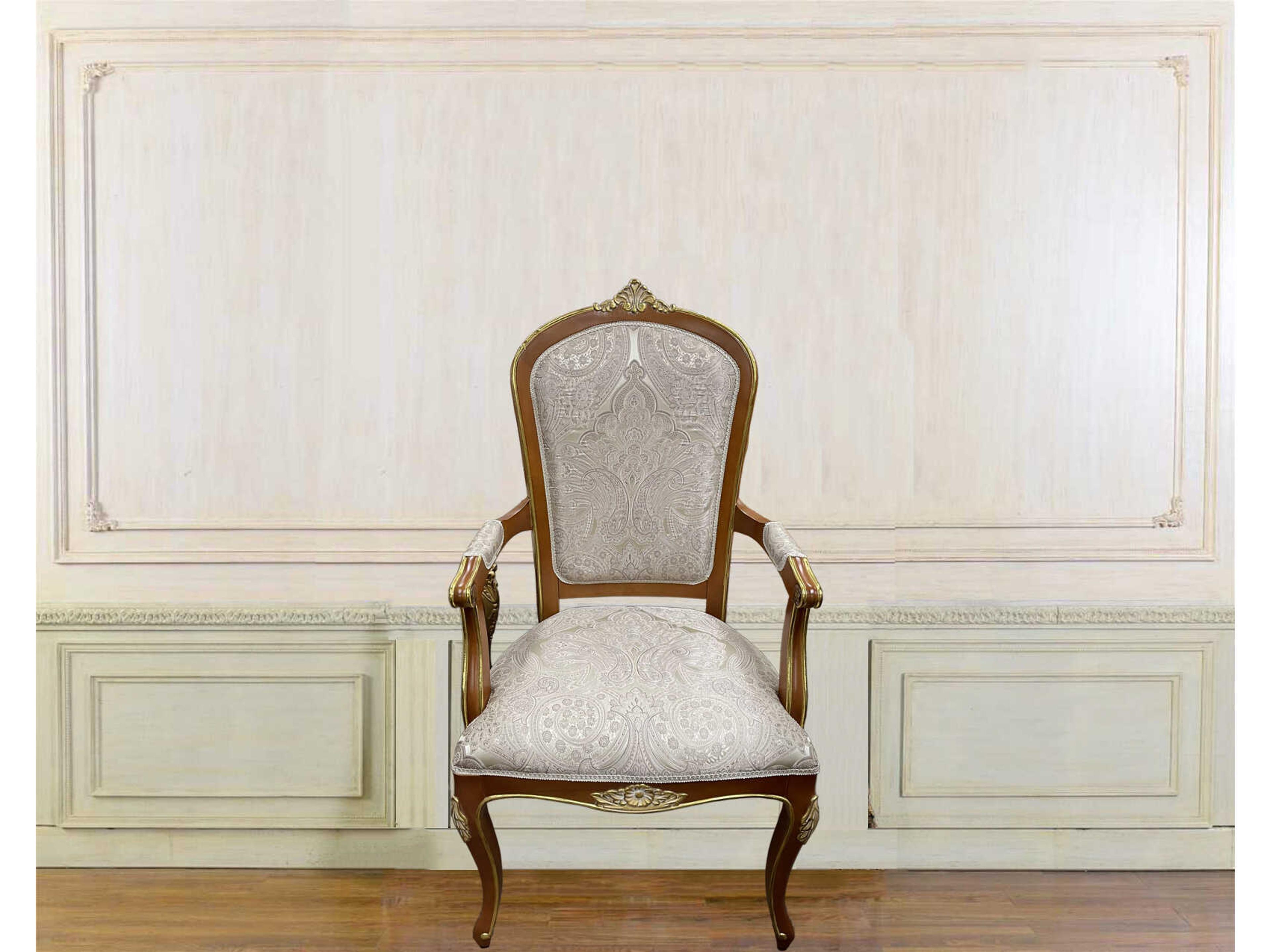 Y06 Walnut Wood Brown Upholstered Arm Dining Chair