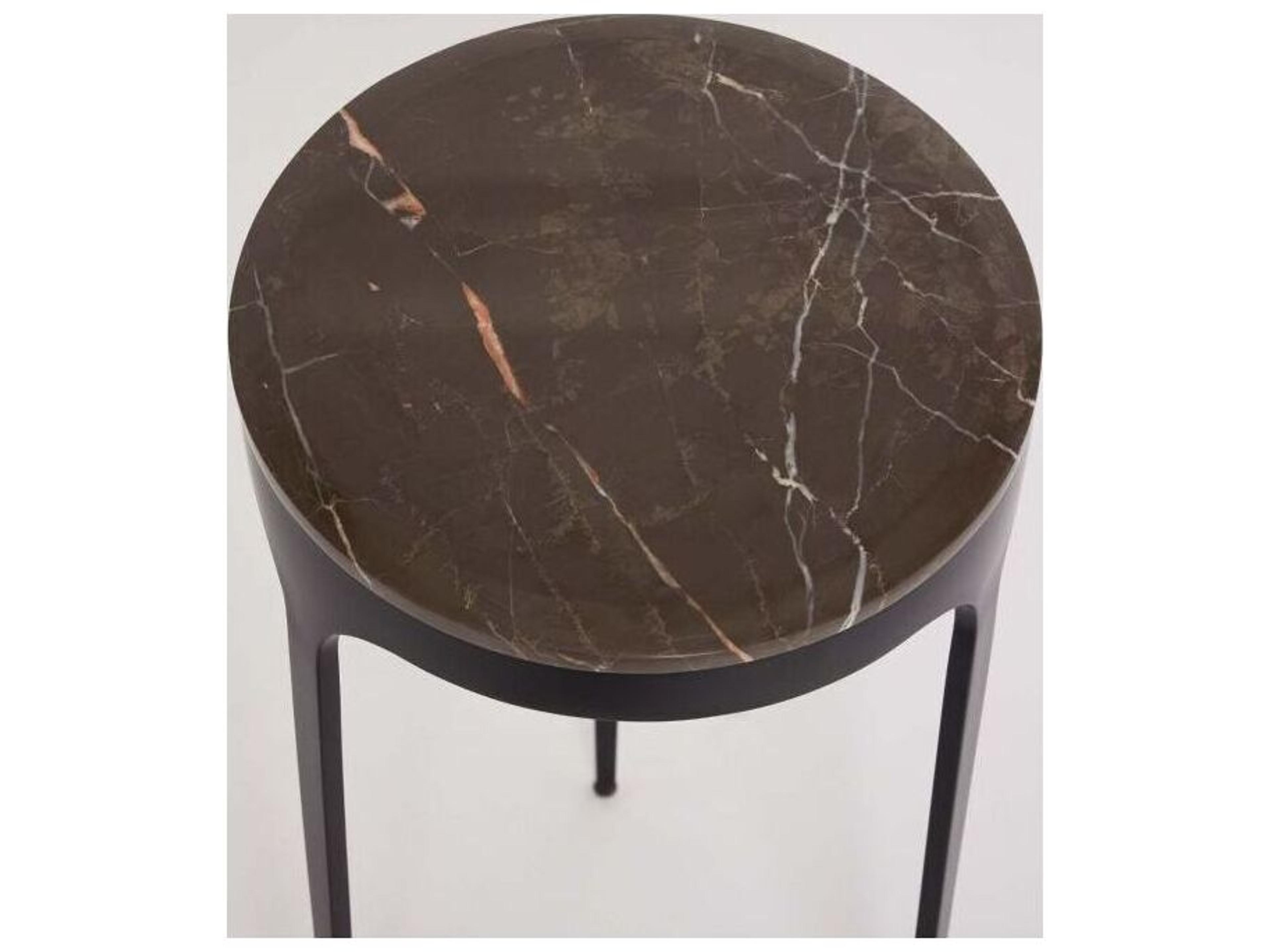 Interlude Home Camilla Round Marble Matte Black Terra Brown End Table
