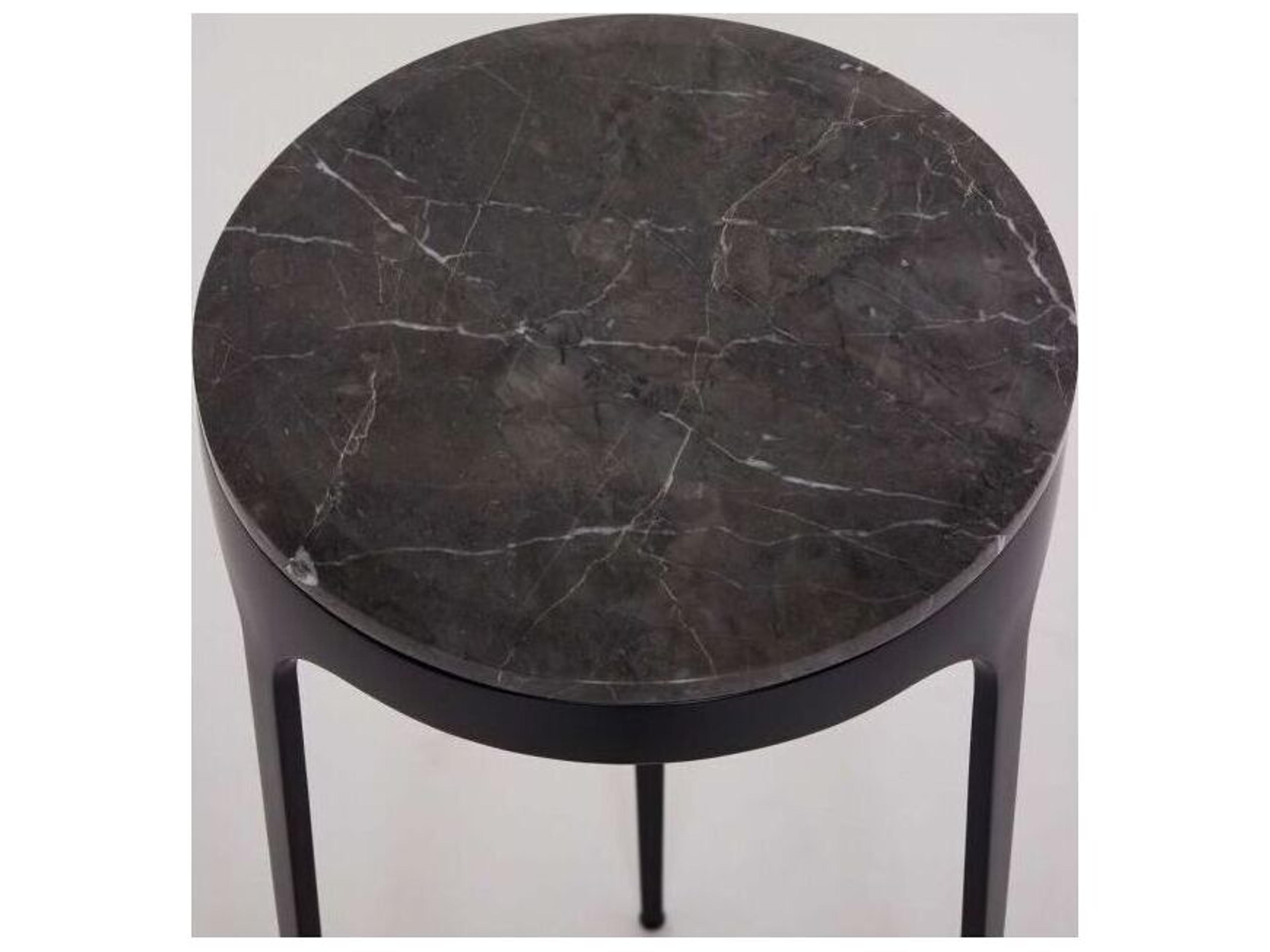 Interlude Home Camilla Round Marble Matte Black Wyndham Grey End Table