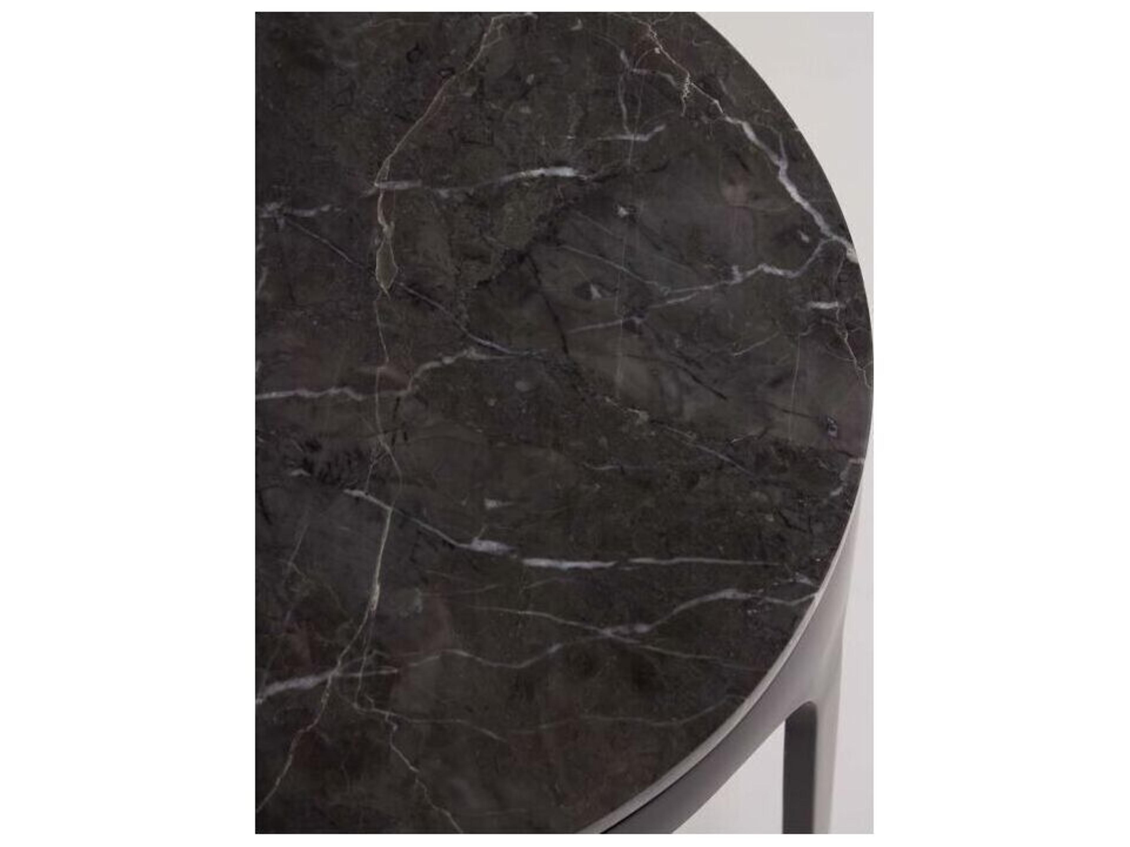 Interlude Home Camilla Round Marble Matte Black Wyndham Grey End Table