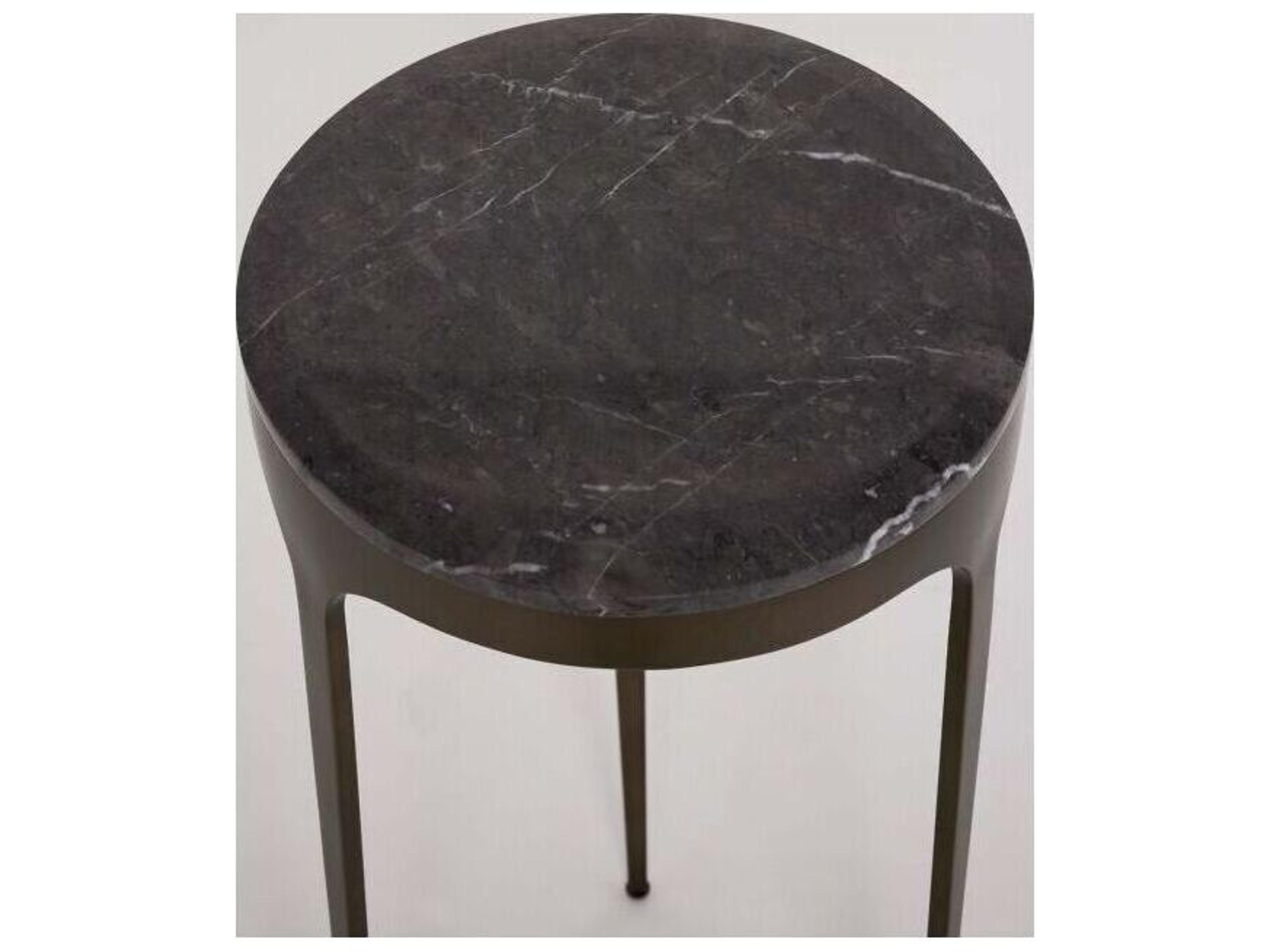 Interlude Home Camilla Round Marble Antique Bronze Wyndham Grey End Table