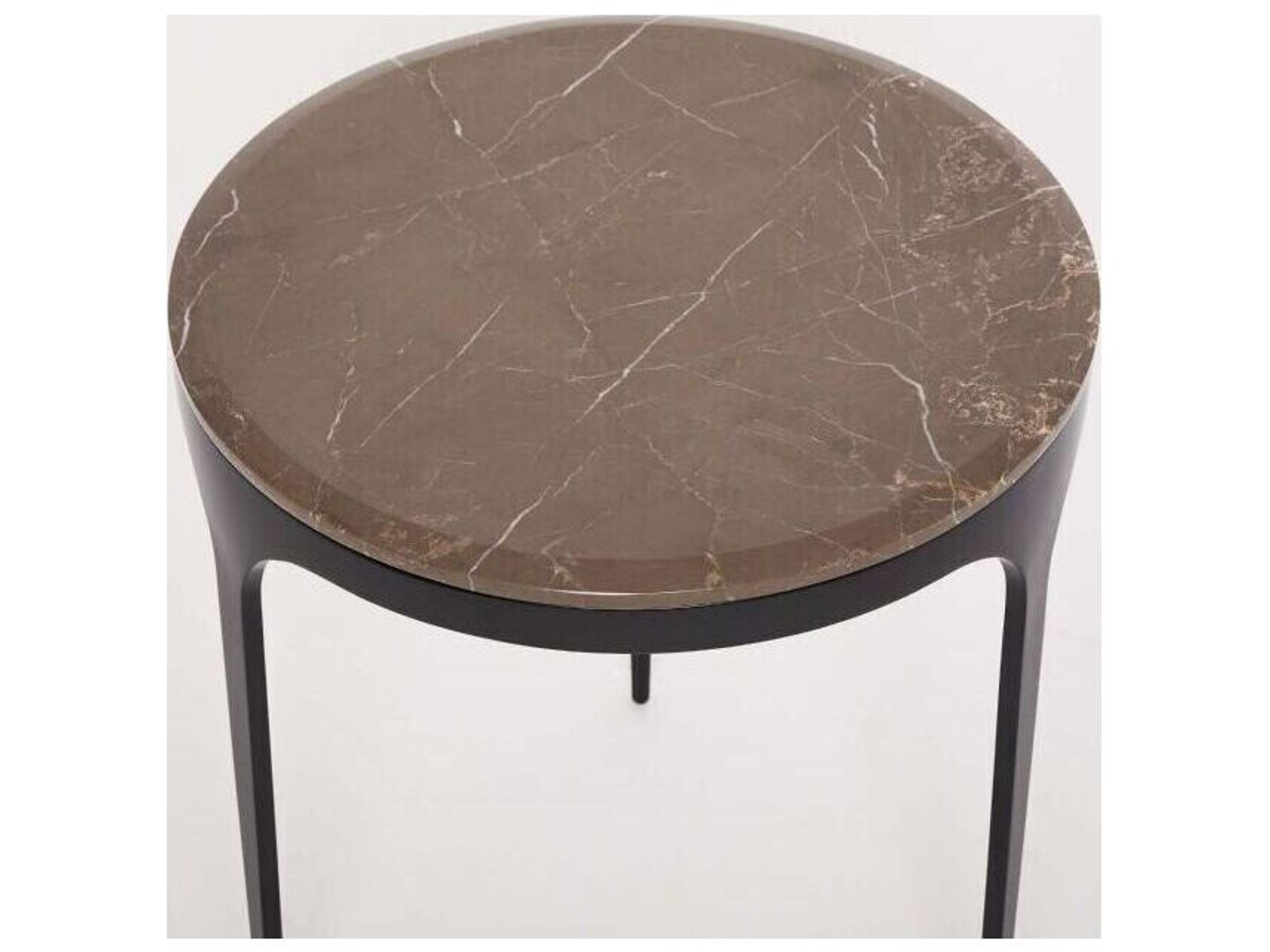 Interlude Home Camilla Round Marble Matte Black Terra Brown End Table