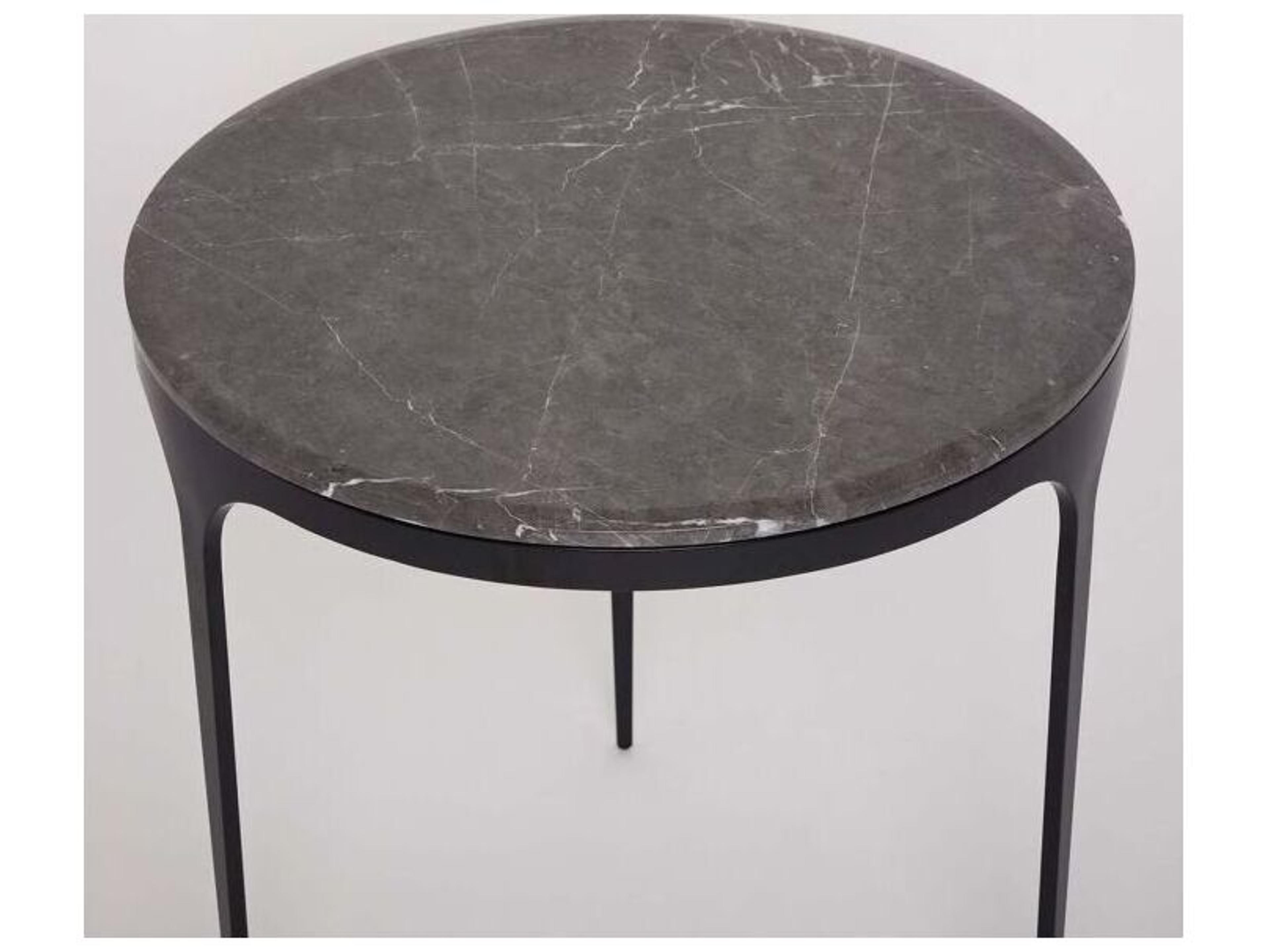 Interlude Home Camilla Round Marble Matte Black Wyndham Grey End Table