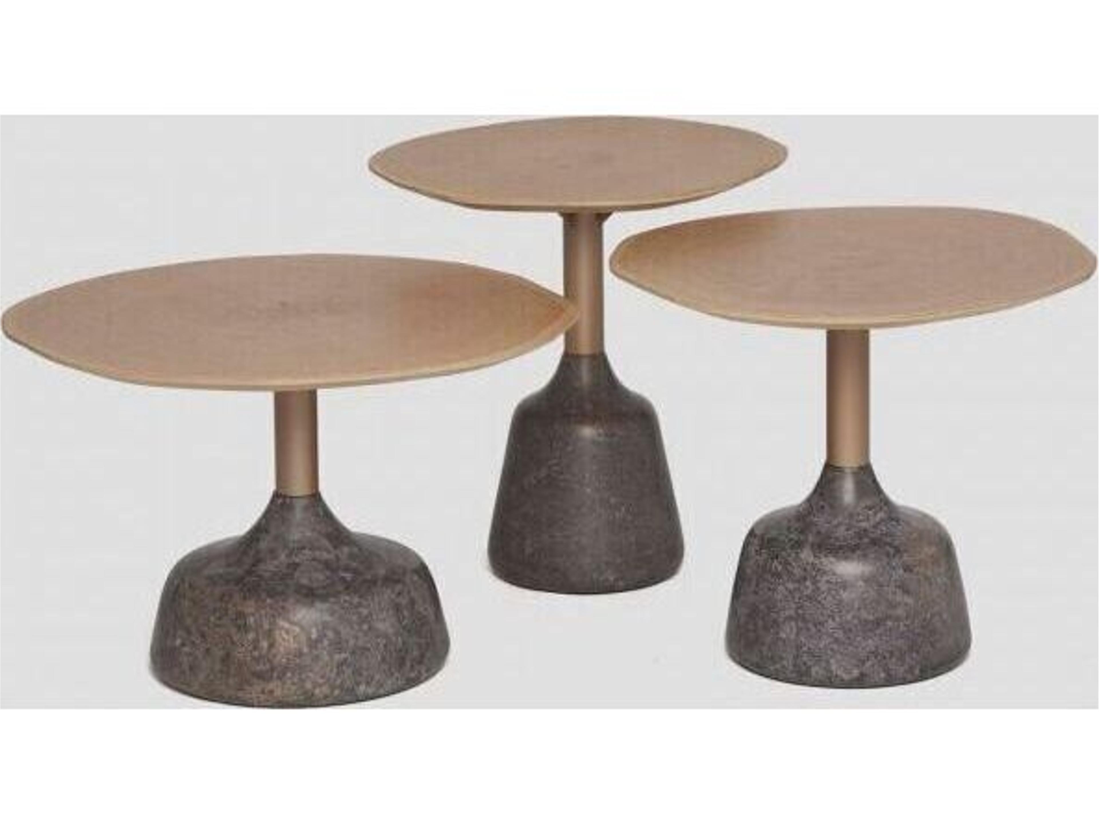 Interlude Home Sacha Round Marble Fossil Champagne Timber Coffee Table