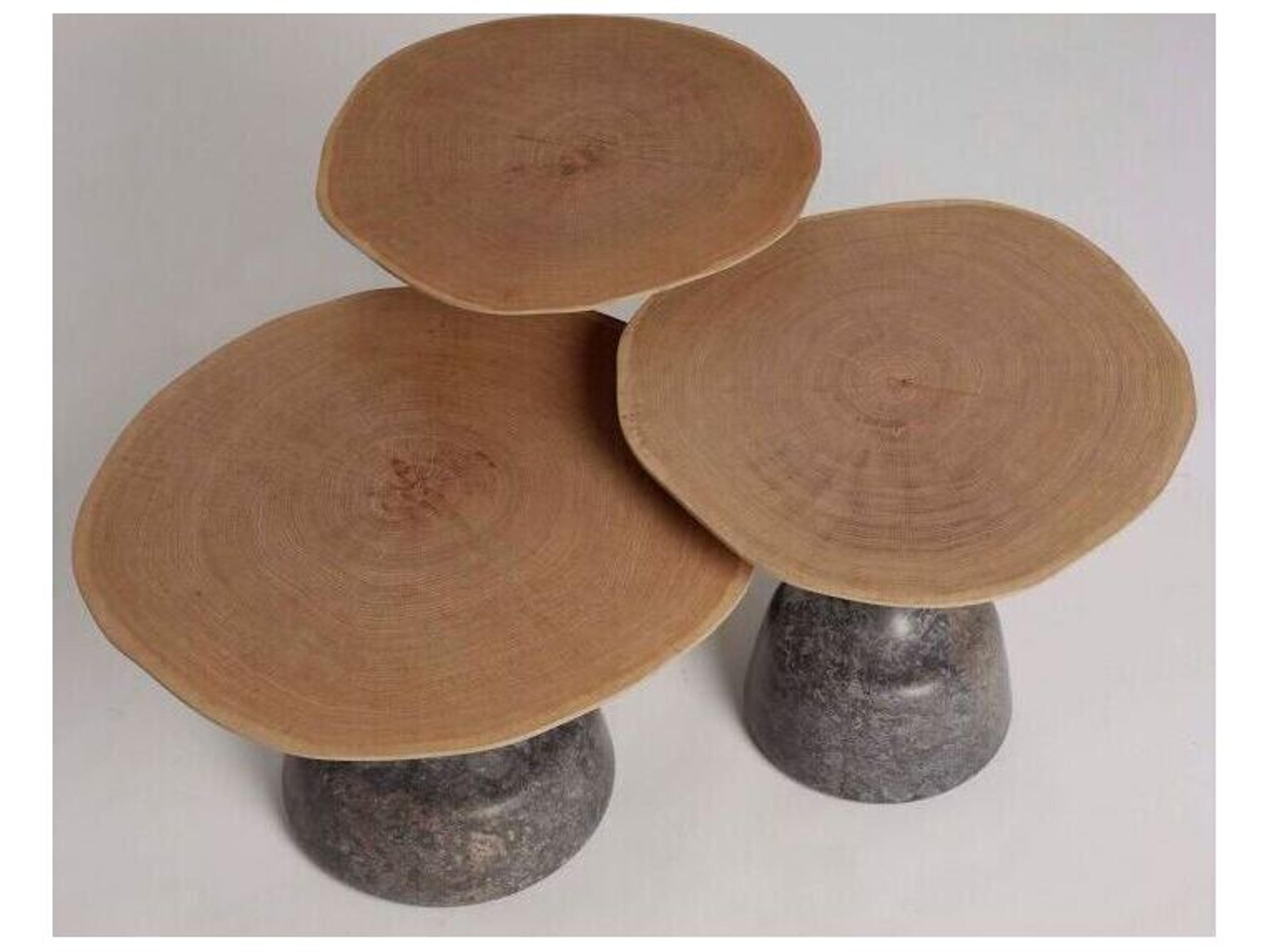 Interlude Home Sacha Round Marble Fossil Champagne Timber Coffee Table