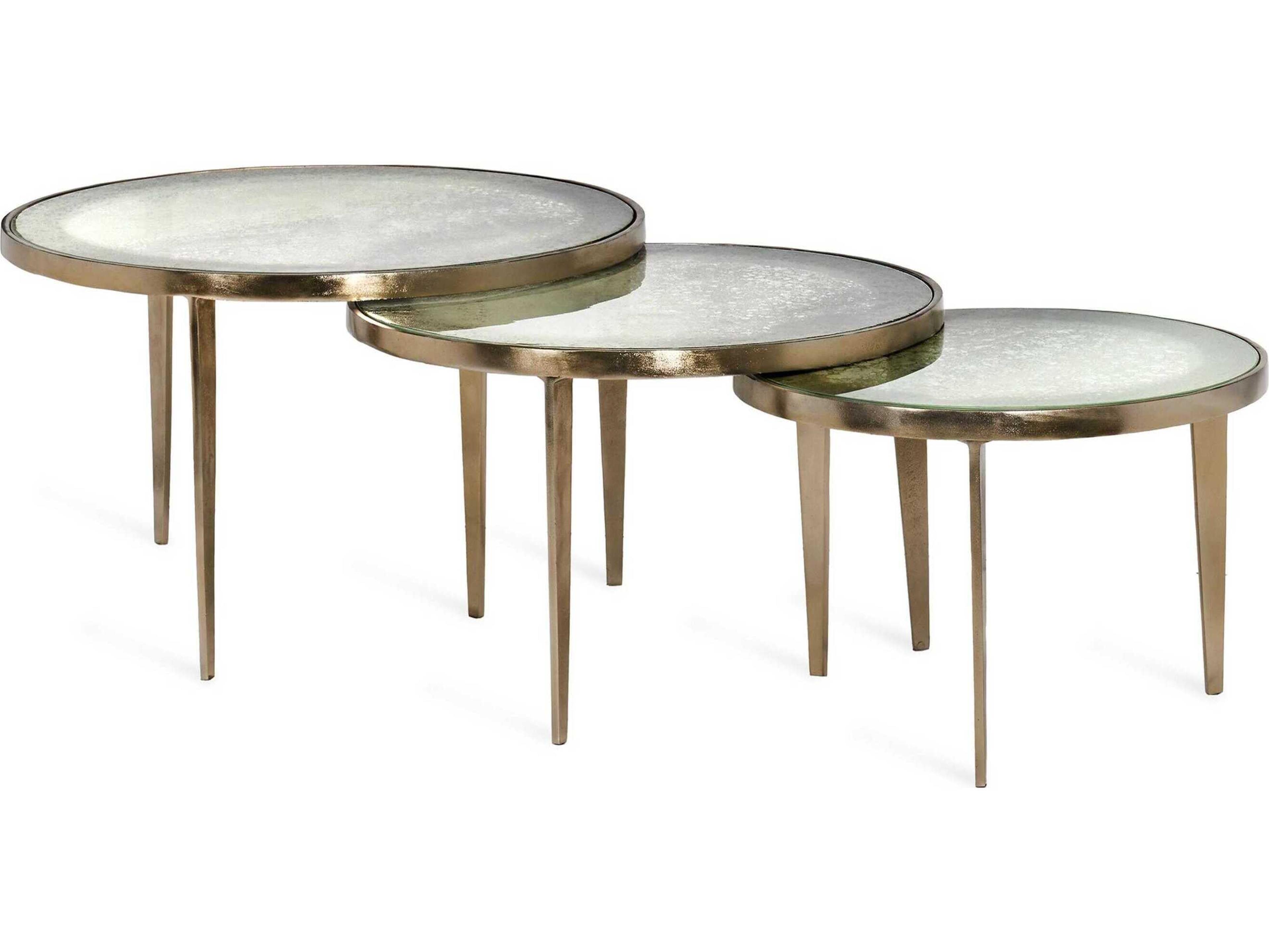 Jan Bunching Round Champagne Taupe Grey Reactive Glass Coffee Tables