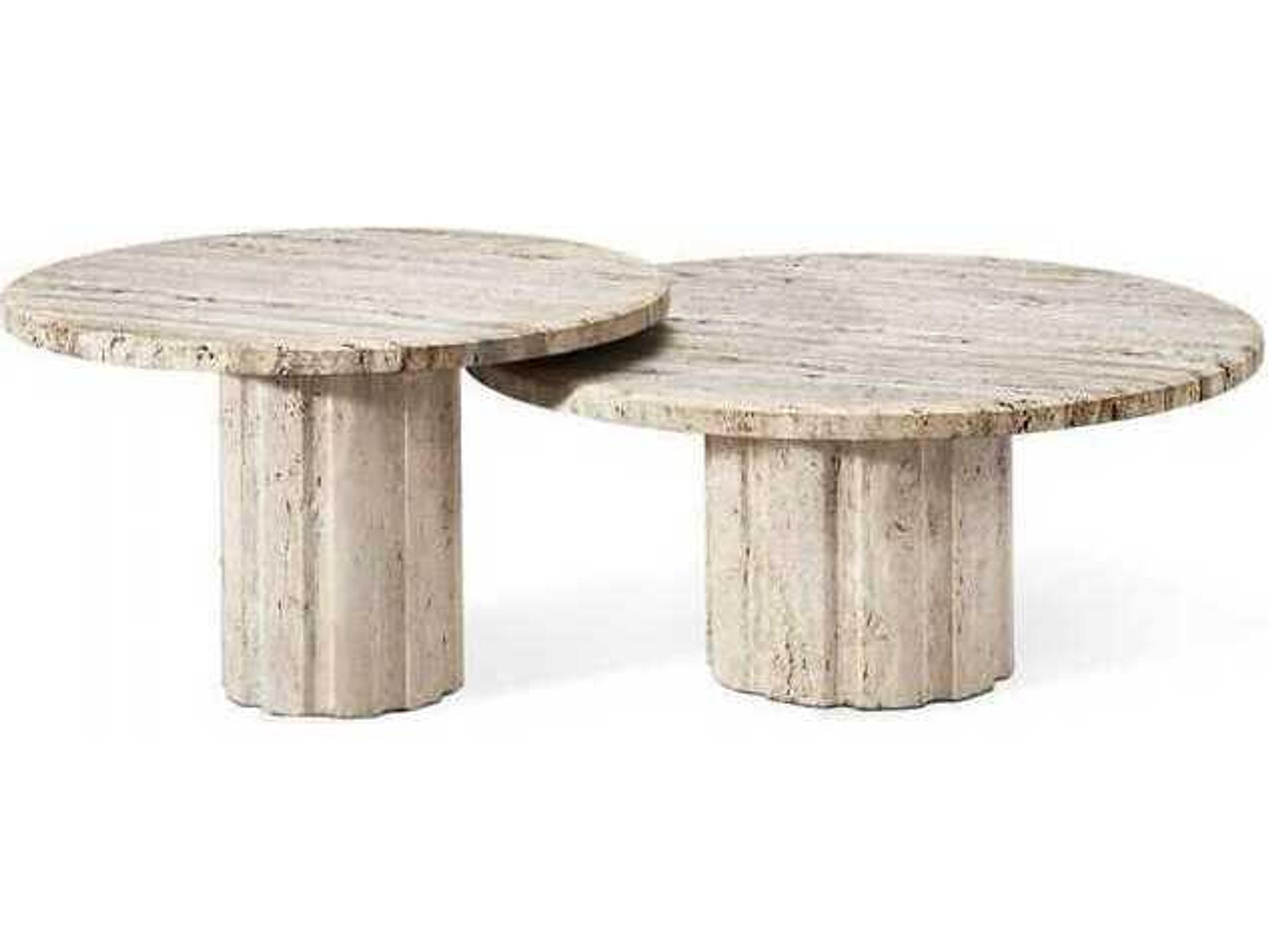 Interlude Home Amerigo Round Stone Raw Travertine Coffee Table