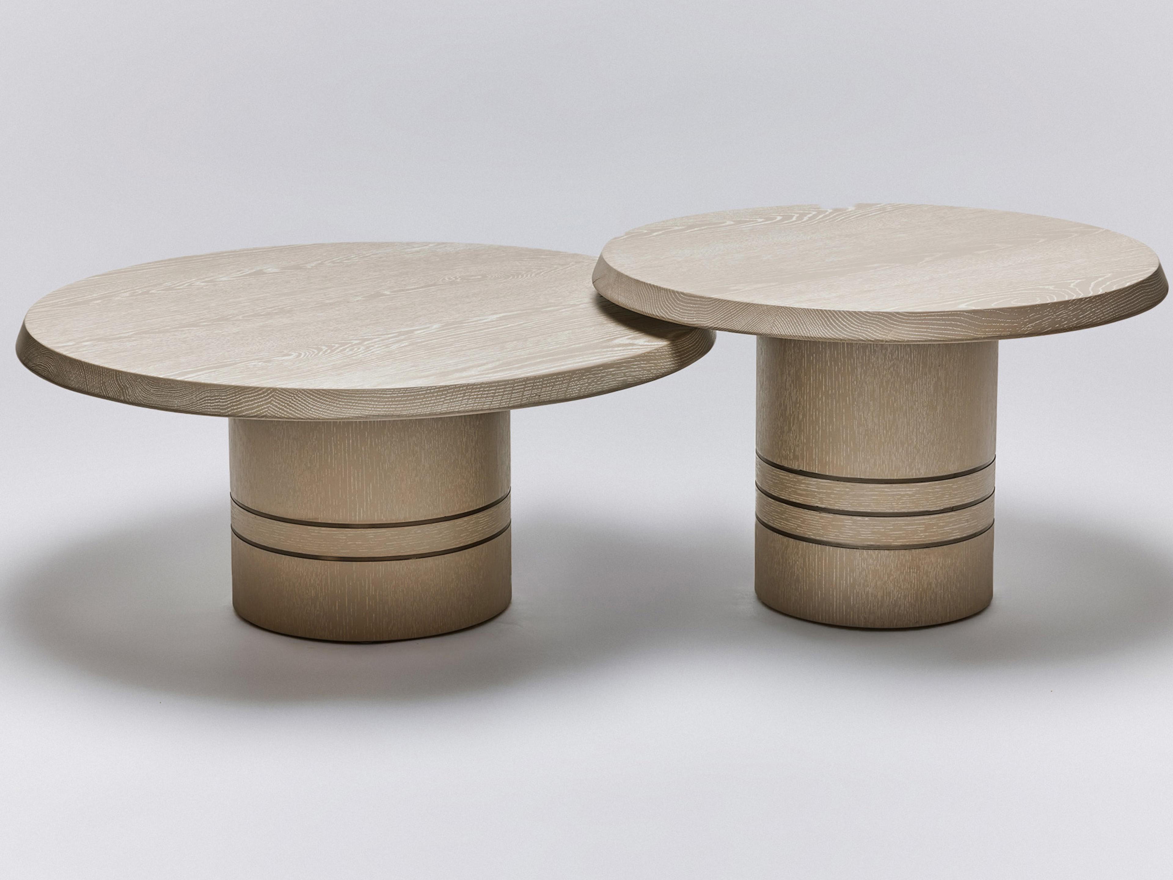 Interlude Home Hunt Bunching Round Wood Cliffside Grey Classic Bronze Coffee Tables