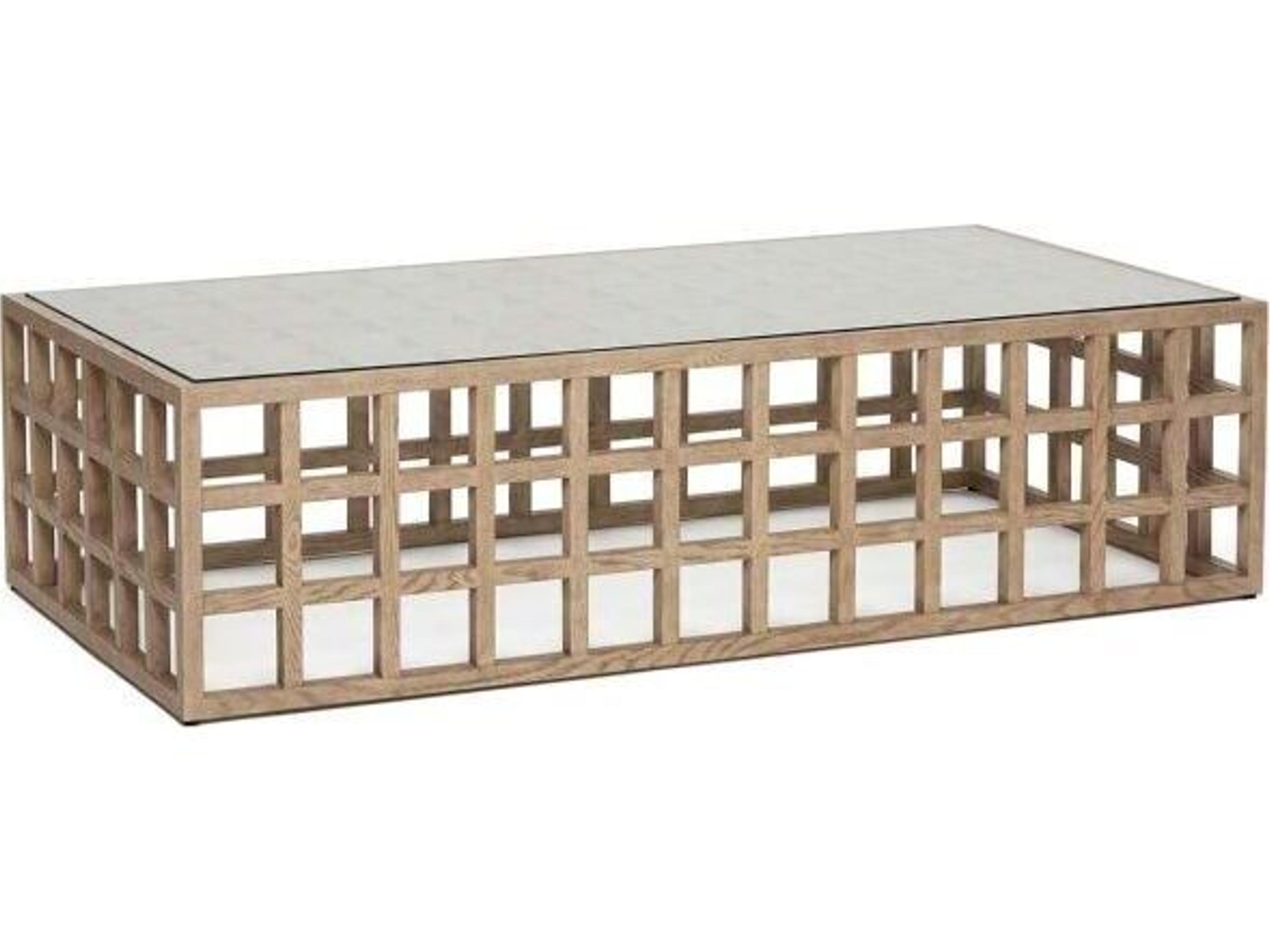 Corinne Rectangular Glass Washed Taupe Clear Coffee Table