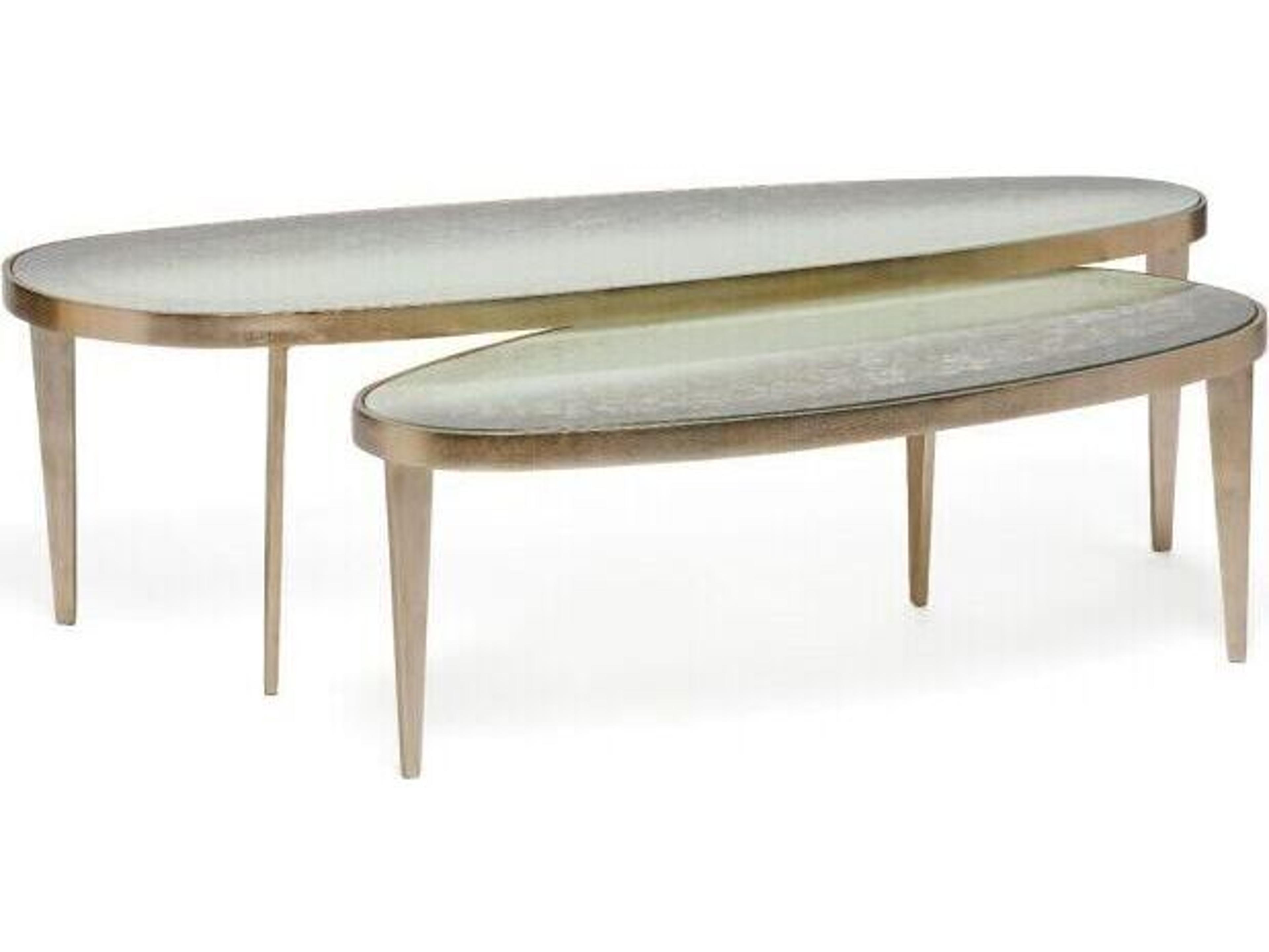 Interlude Home Jan Oval Champagne Taupe Grey Glass Coffee Table