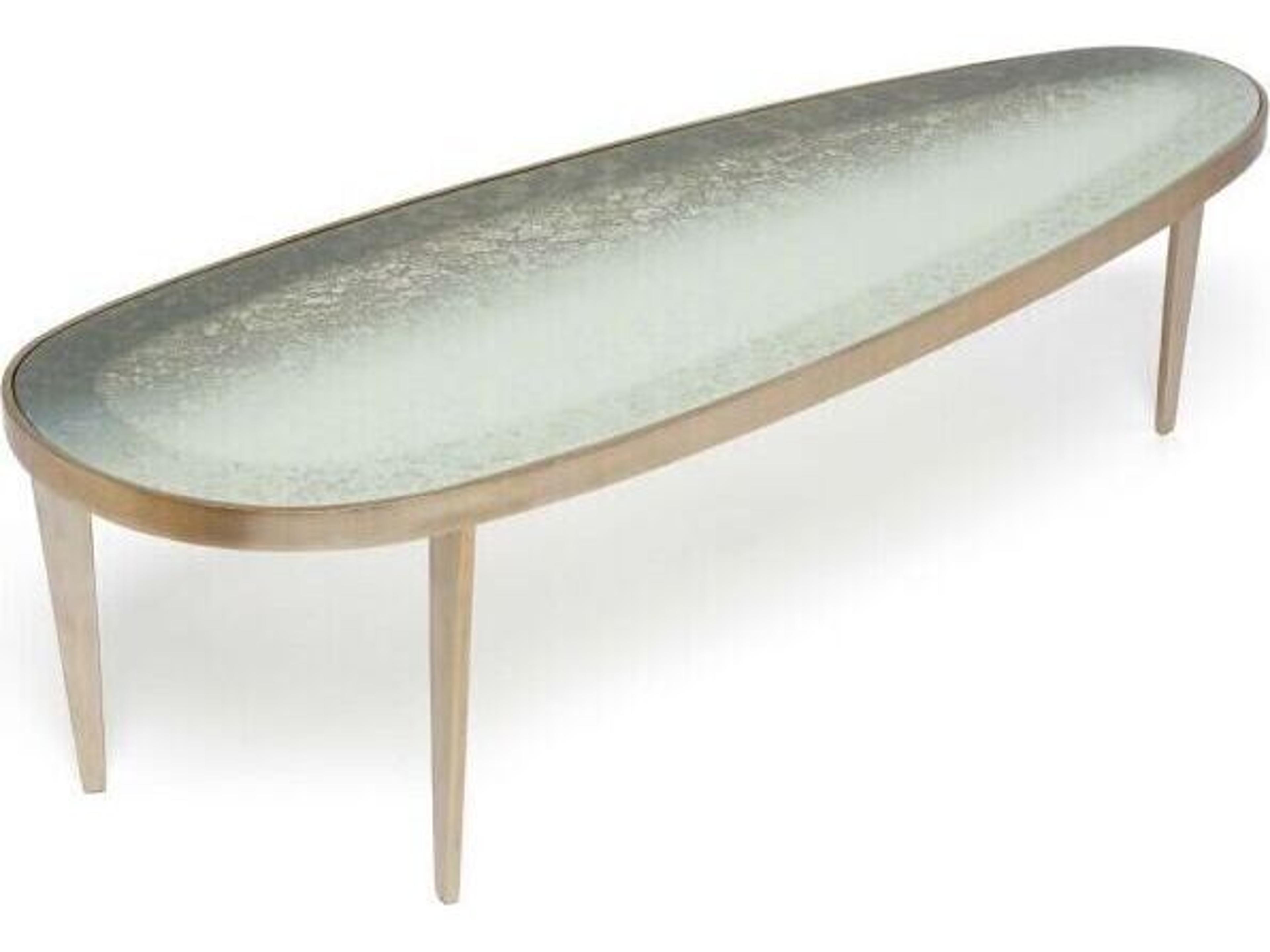 Interlude Home Jan Oval Glass Champagne Taupe Grey Coffee Table
