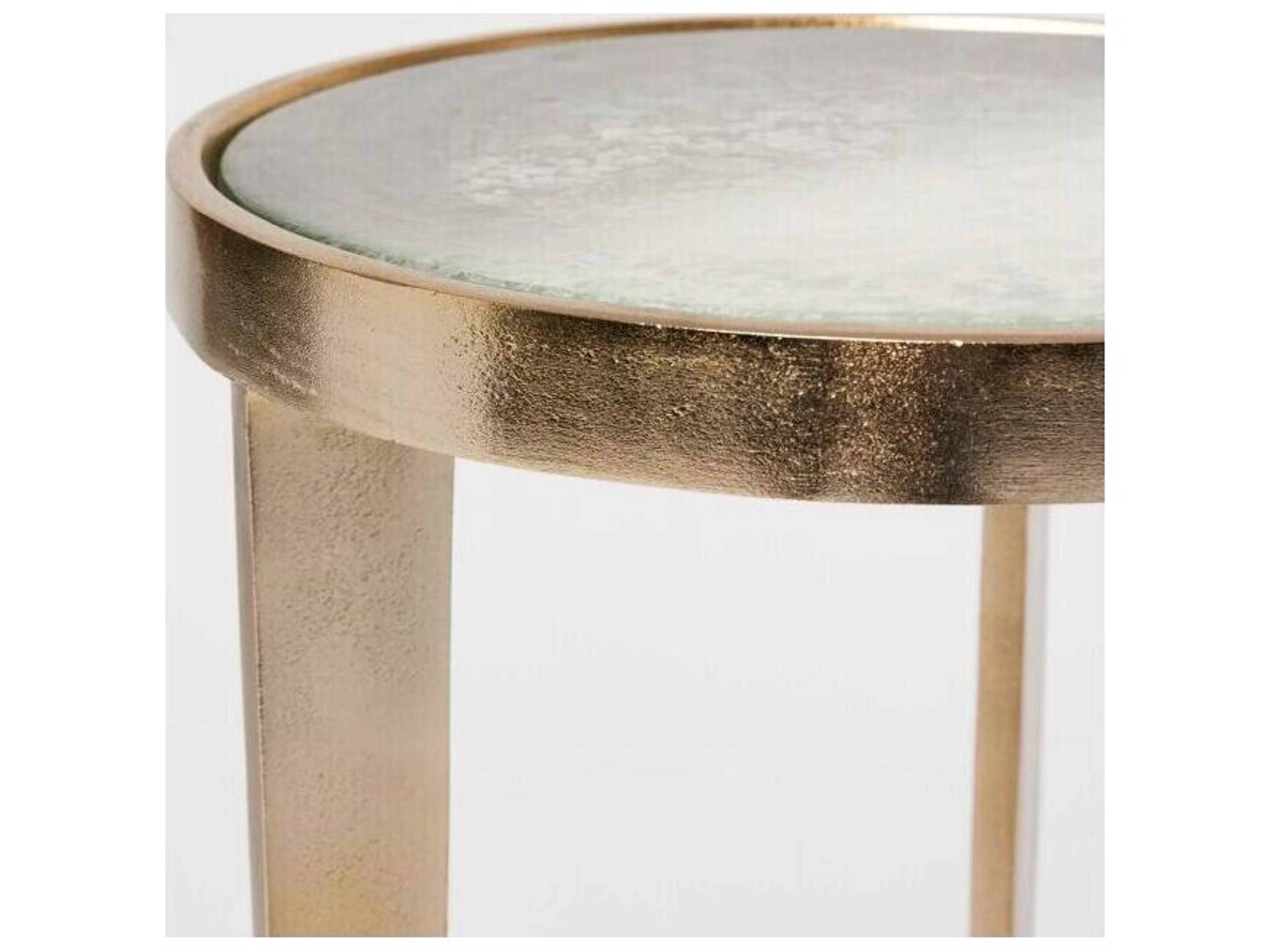Interlude Home Jan Round Glass Champagne Taupe Grey End Table