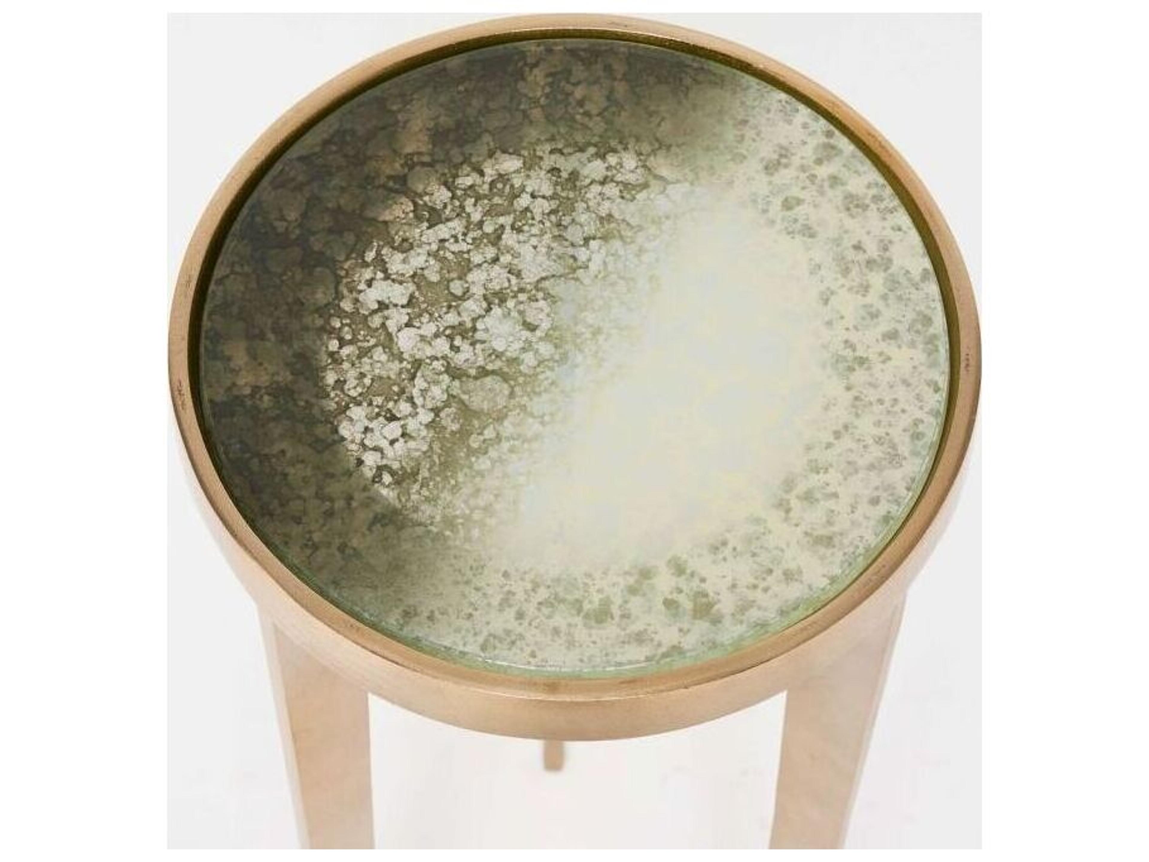 Interlude Home Jan Round Glass Champagne Taupe Grey End Table