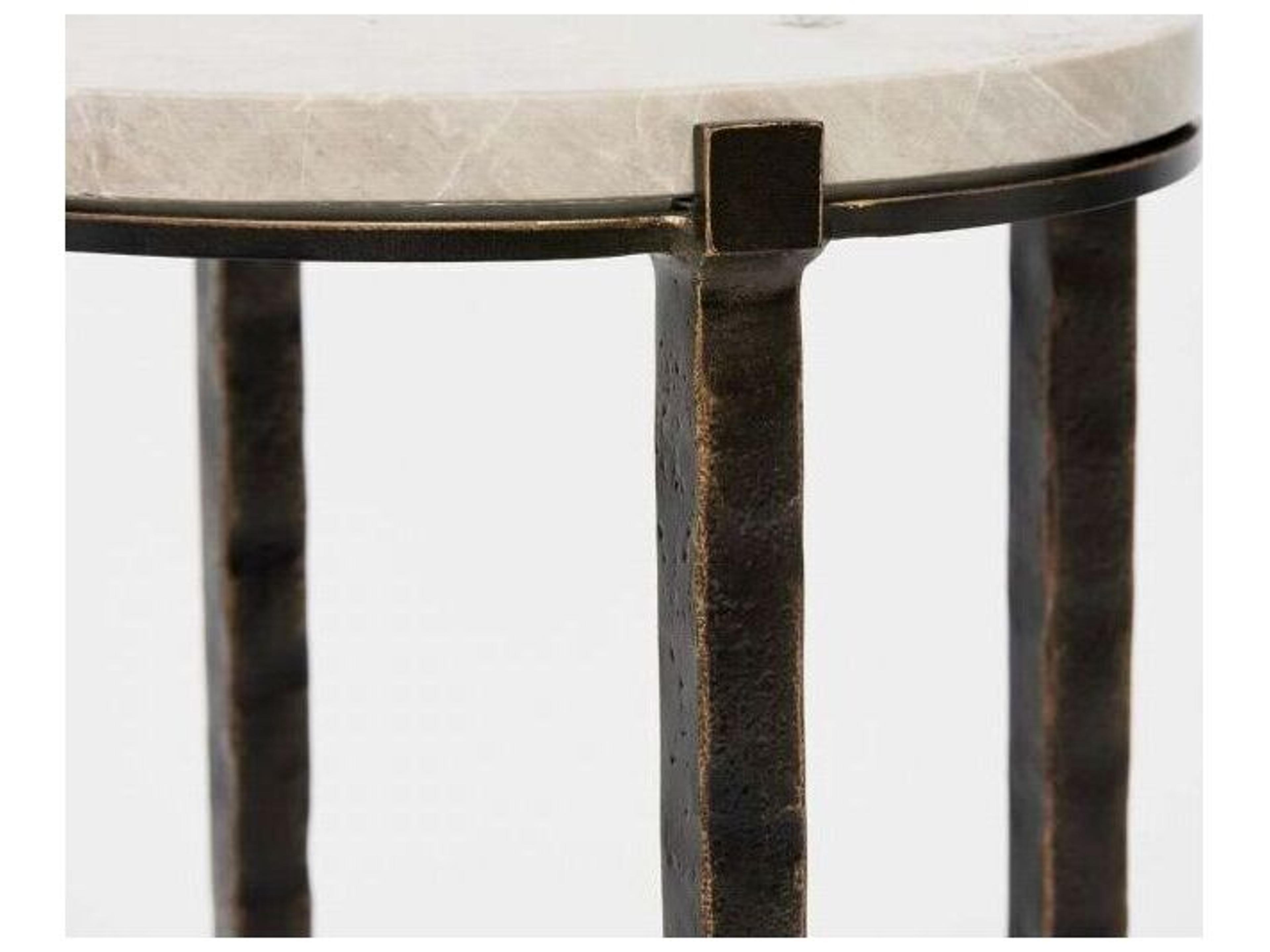 Interlude Home Como Round Marble Gilded Bronze Sahara End Table