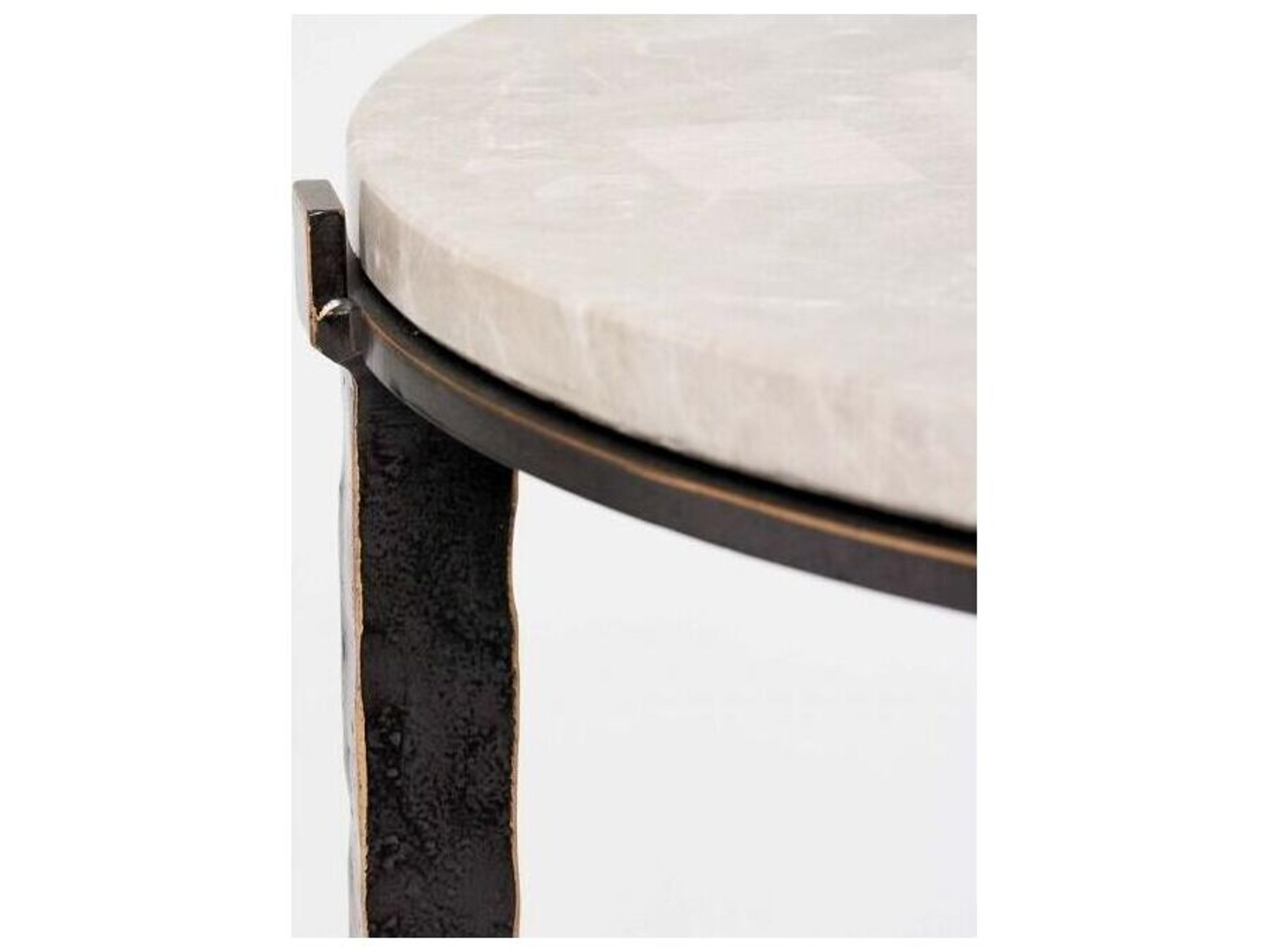Interlude Home Como Round Marble Gilded Bronze Sahara End Table