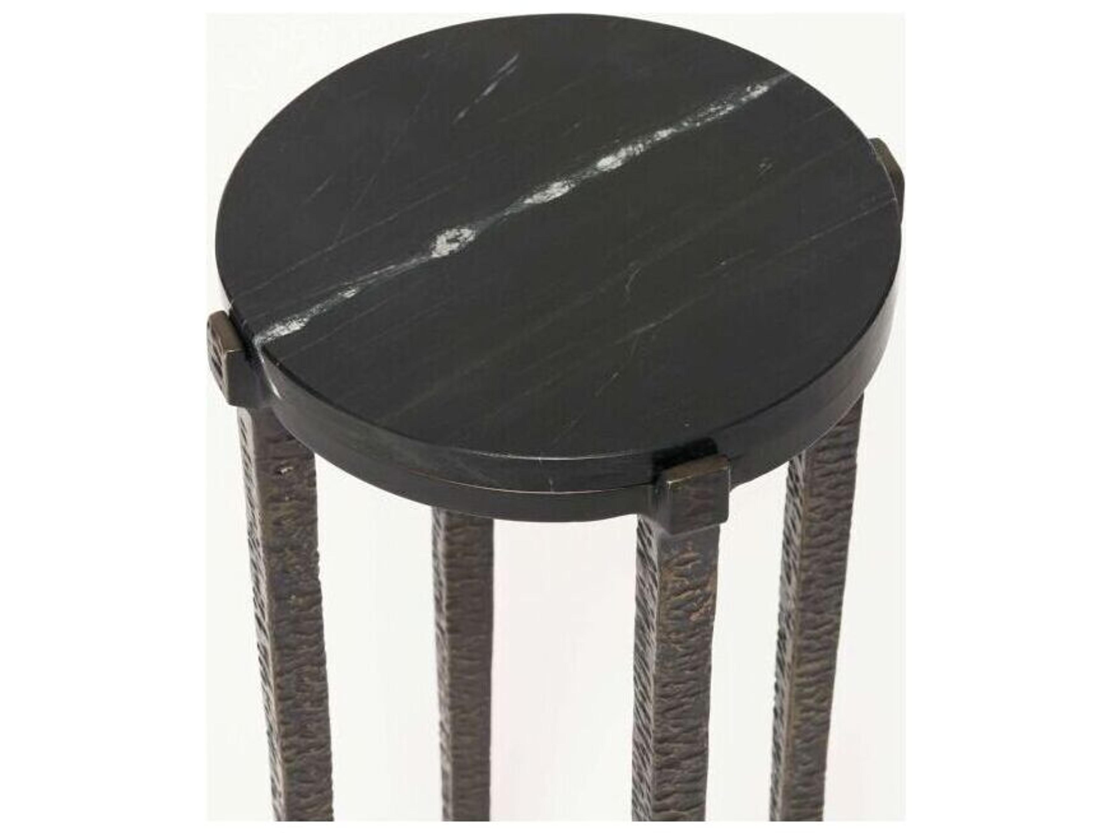 Interlude Home Como Round Marble Gilded Bronze Dusk End Table