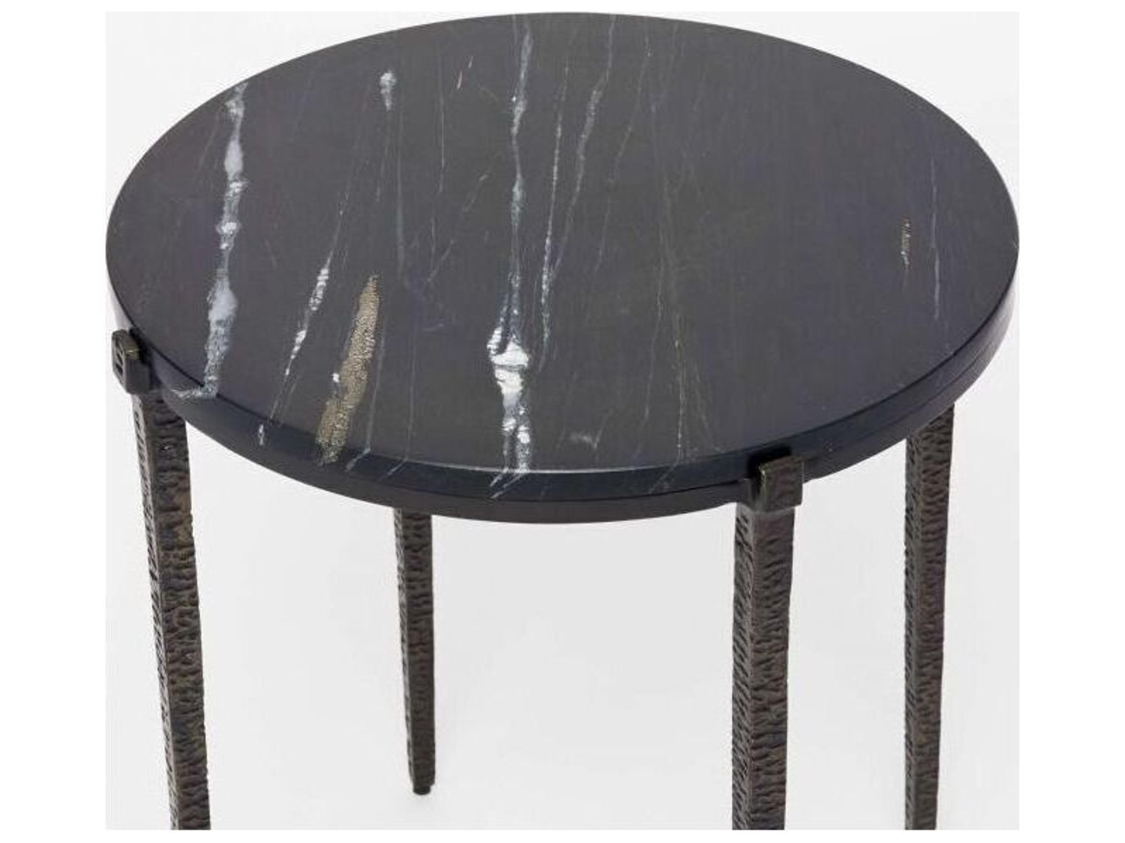Interlude Home Como Round Marble Gilded Bronze Dusk End Table