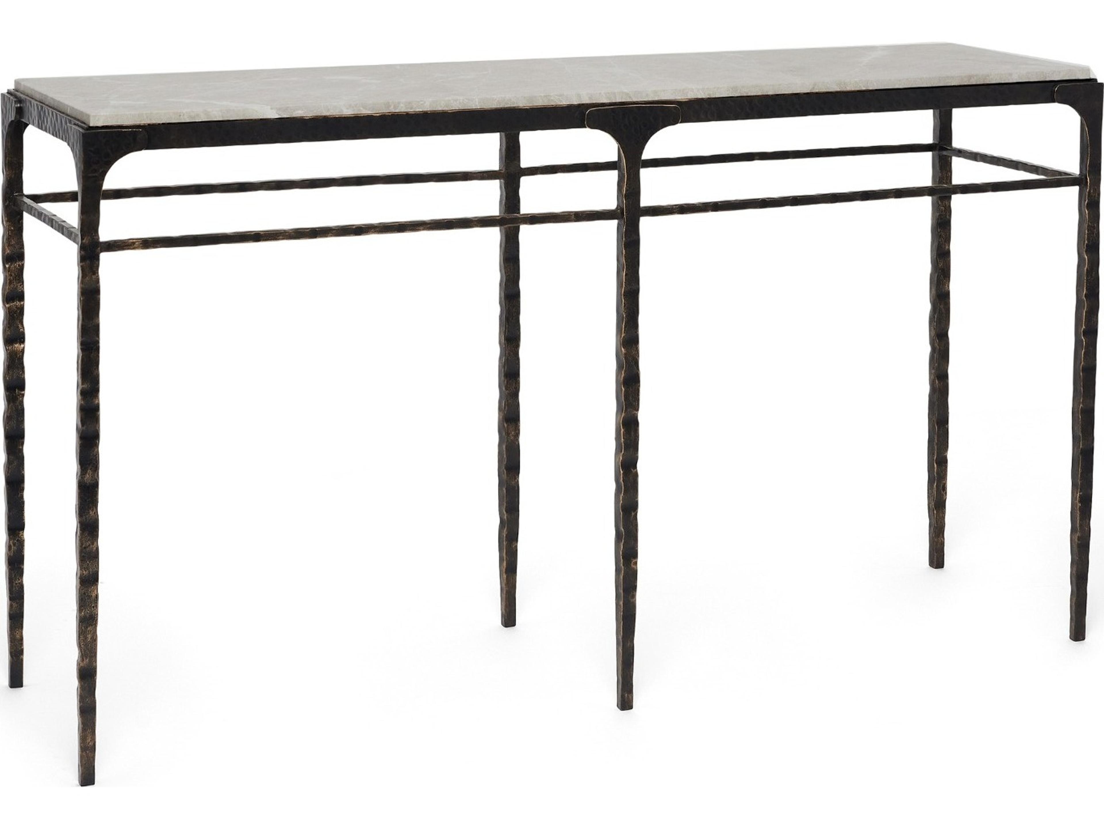Channing Rectangular Marble Gilded Dark Bronze Emperador Grey Console Table