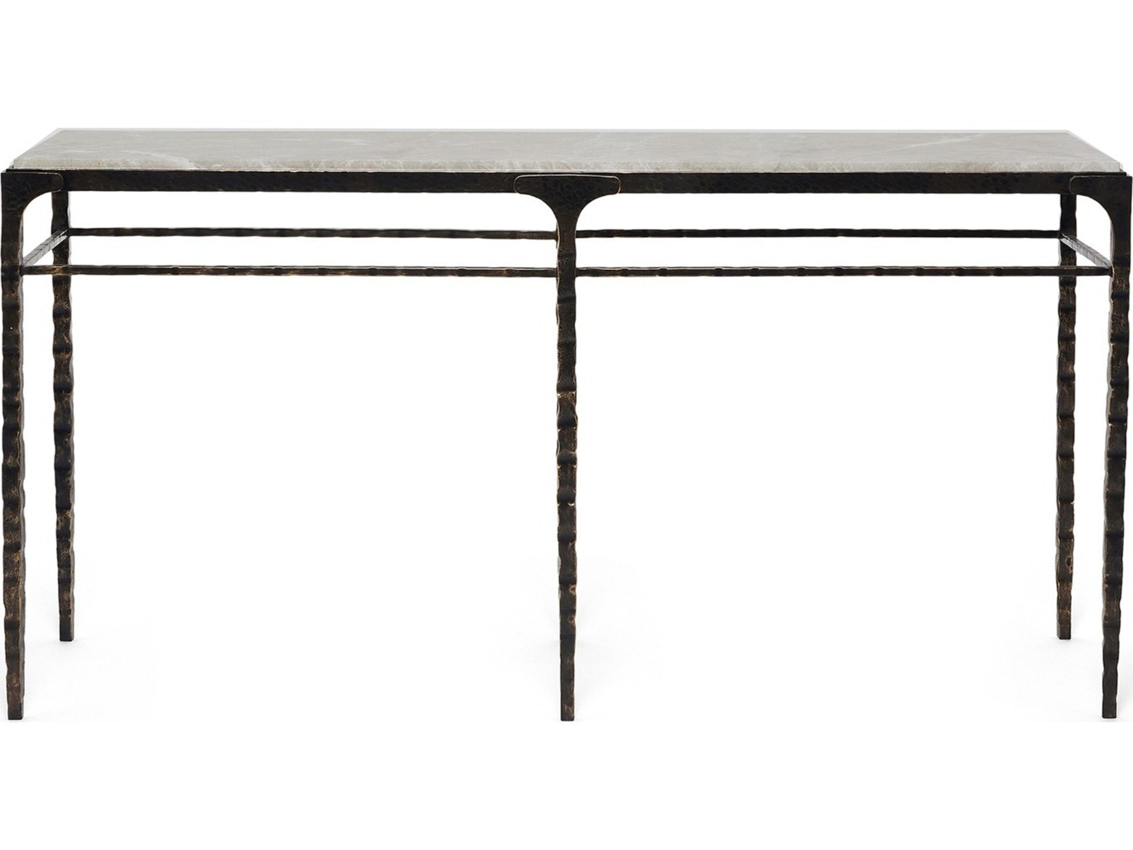 Interlude Home Channing Rectangular Marble Gilded Dark Bronze Emperador Grey Console Table
