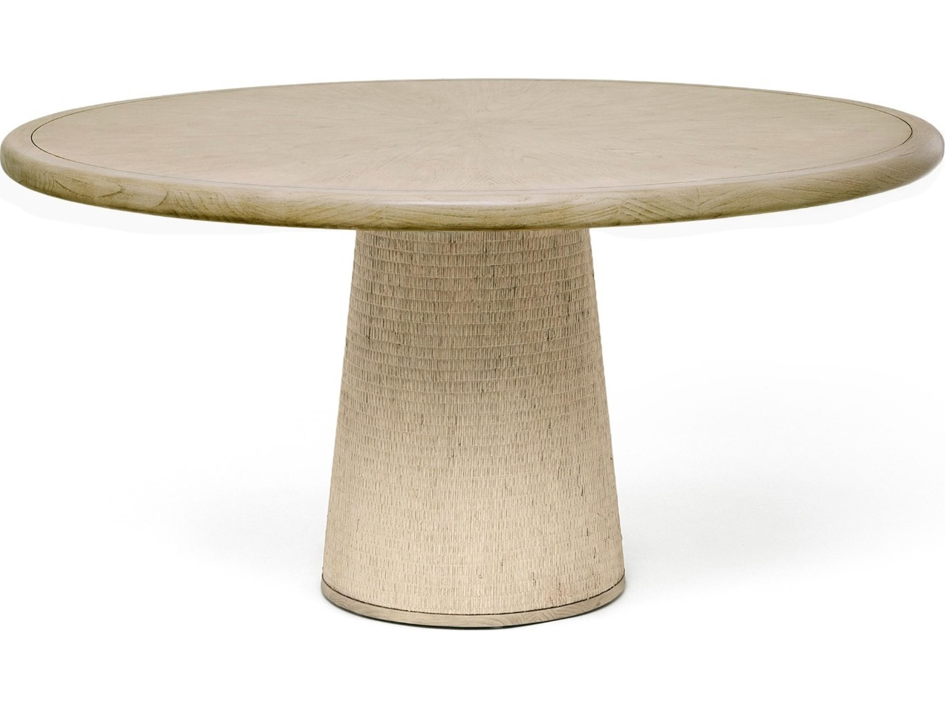 Harperly Round Wood Washed Taupe Satin Aged Bronze Dining Table