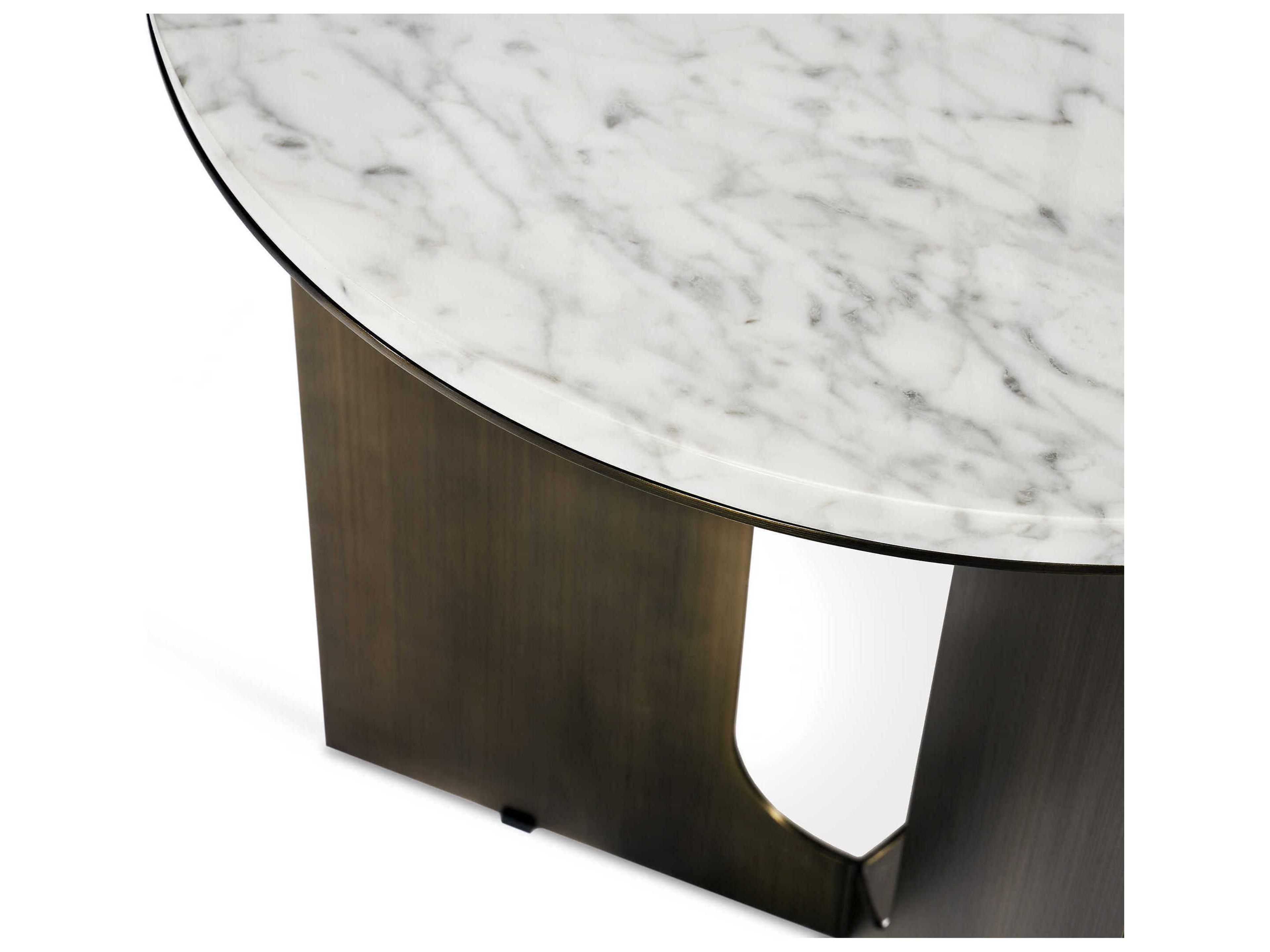 Interlude Home Pierre Round Marble Antique Bronze Carrara White End Table