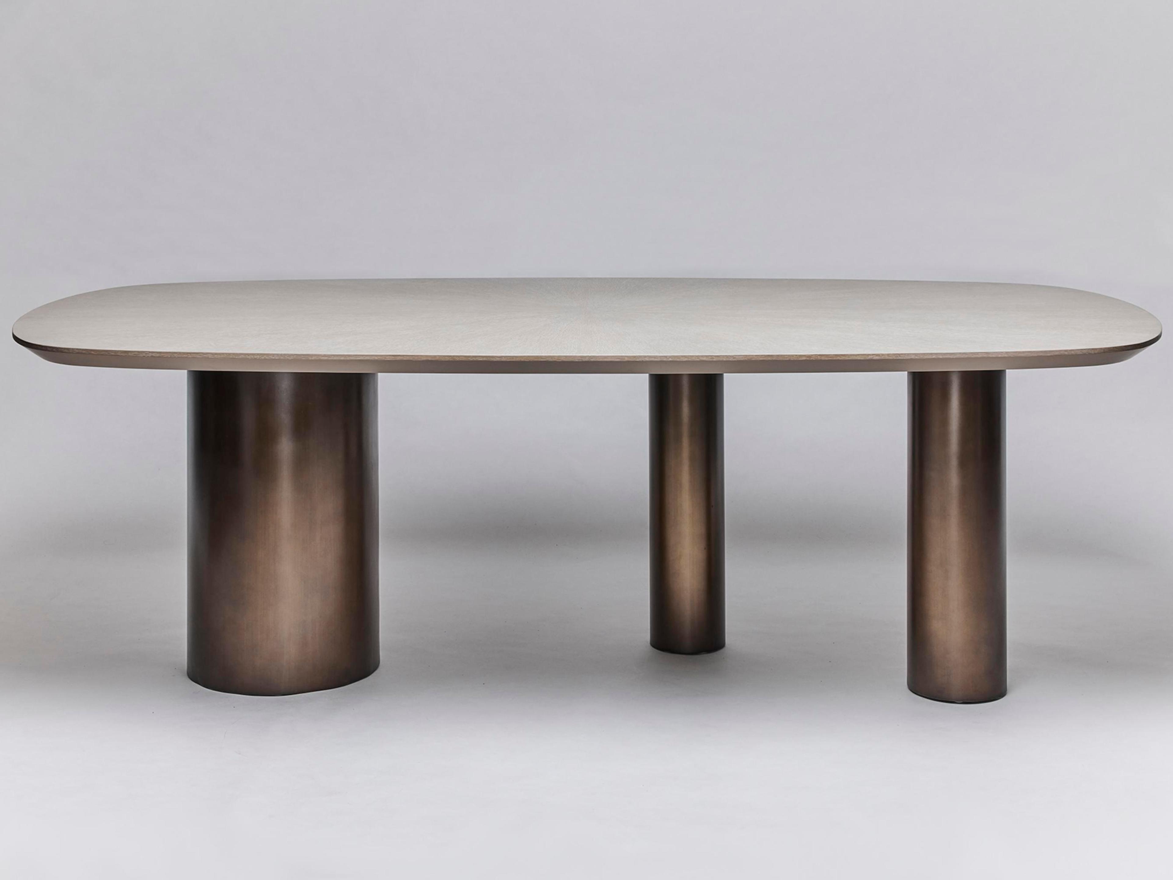 Interlude Home Becket Rectangular Wood Cliffside Grey Classic Bronze Dining Table
