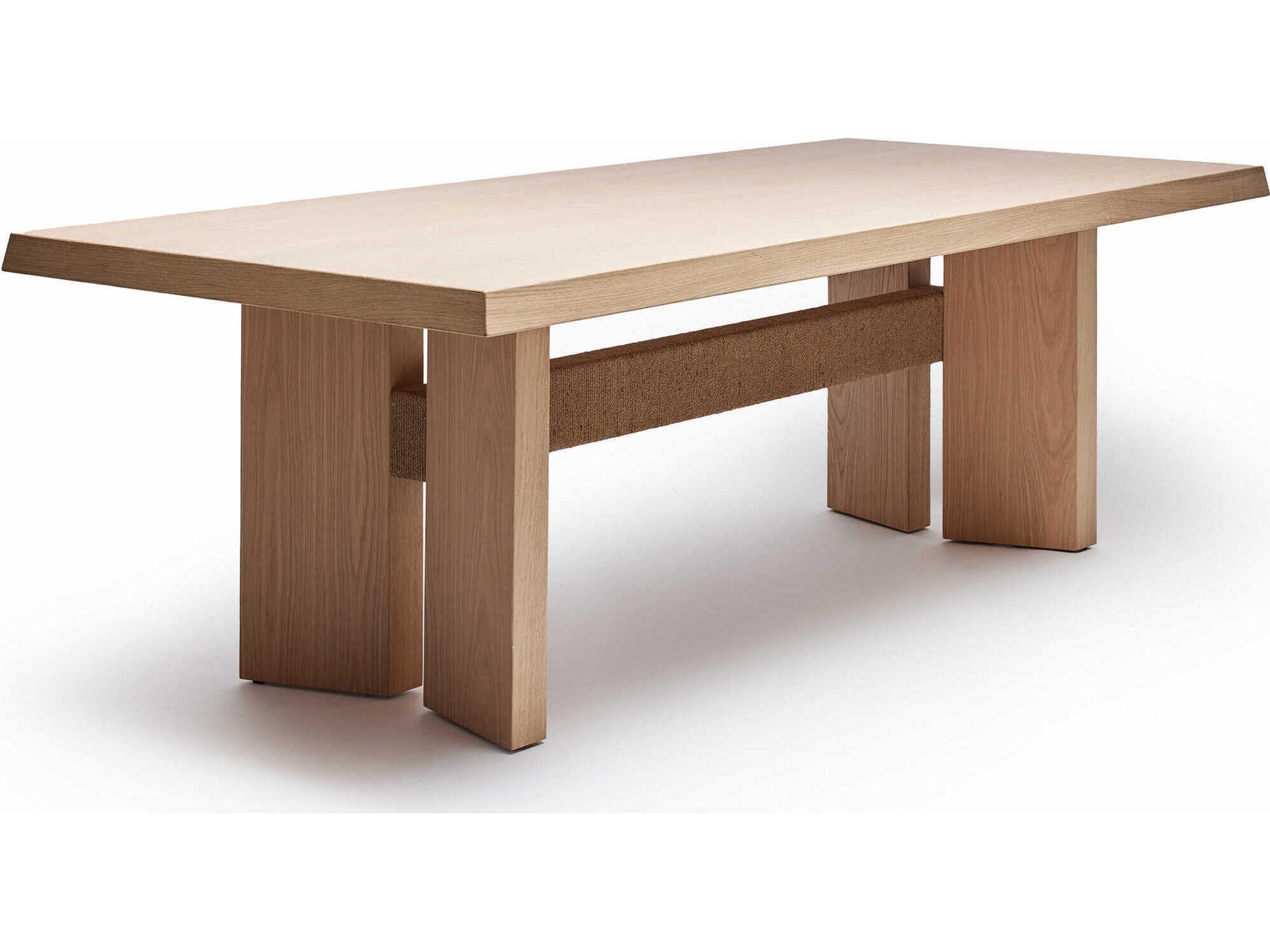 Lummus Rectangular Wood Saddle Natural Jute Dining Table